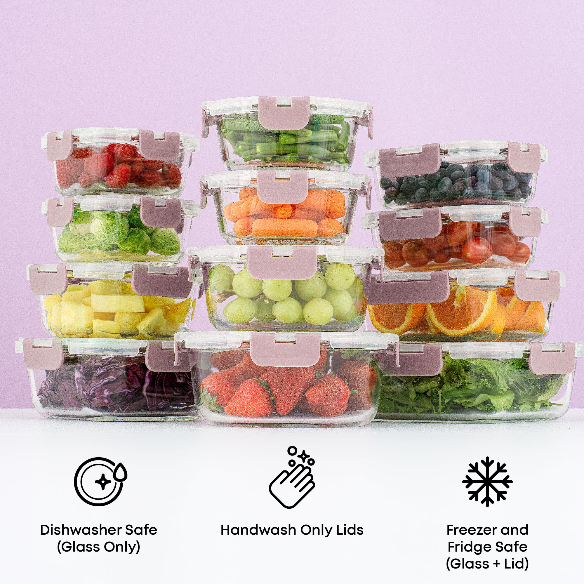 JoyJolt 24pc Borosilicate Glass Storage Containers with Lids | 12 Airtight/Freezer Safe Food Storage Containers for Pantry and K