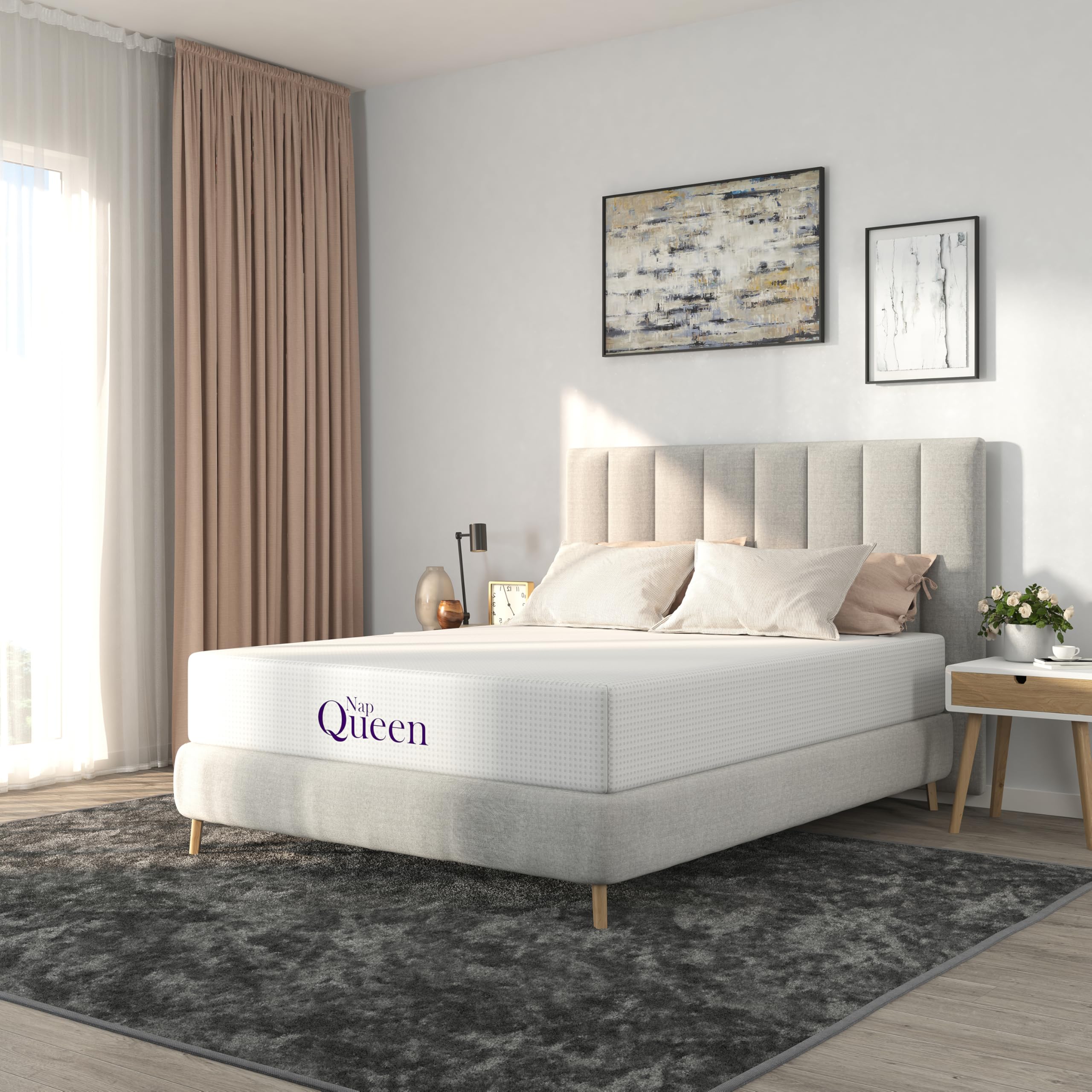NapQueen 10 Inch Full Size Mattress, Bamboo Charcoal Memory Foam Mattress, Bed in a Box, White