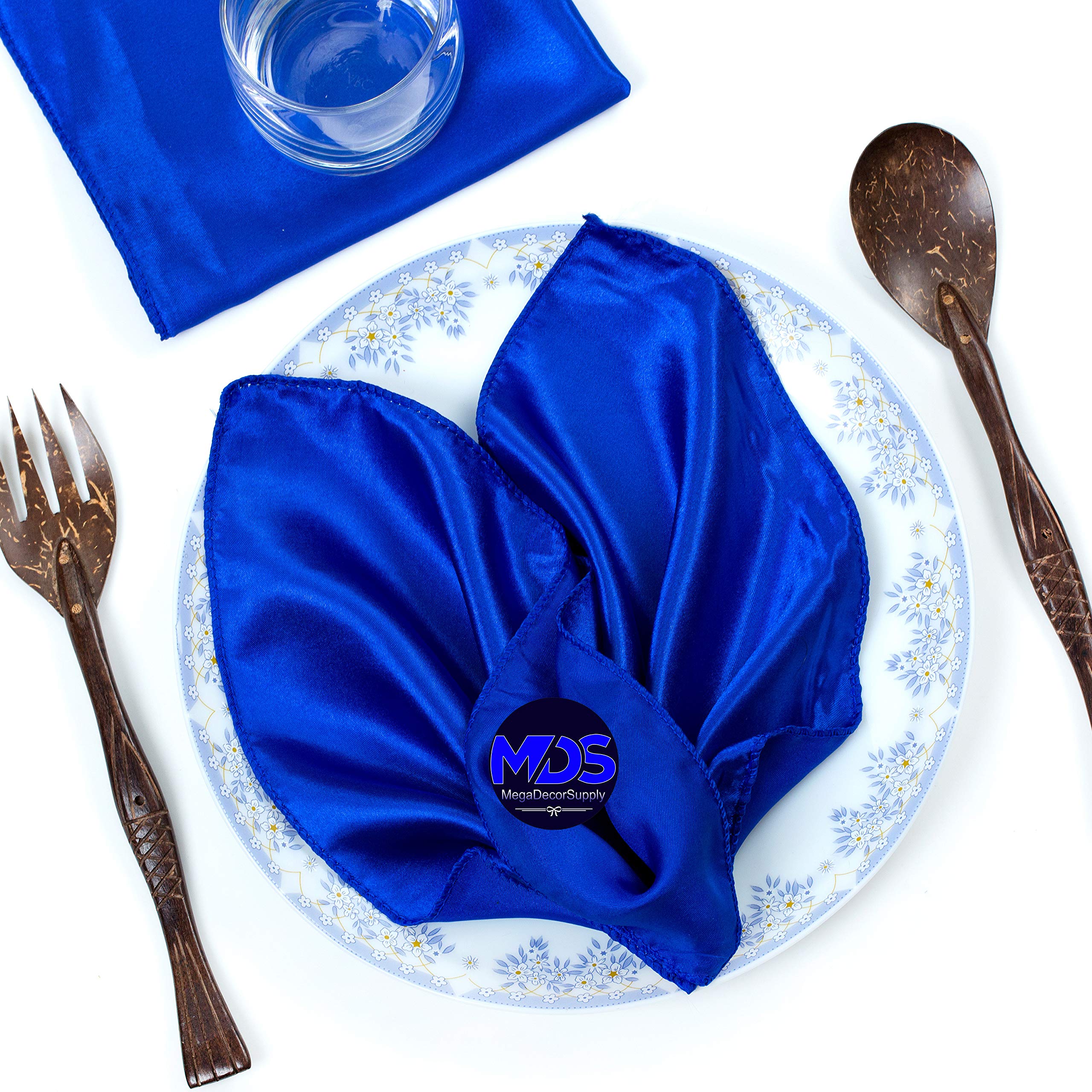 Mds Pack Of 25 Wedding Satin 12''X 12'' Square Dinner Napkin Or Handkerchief For Wedding Banquet Decoration - Royal Blue