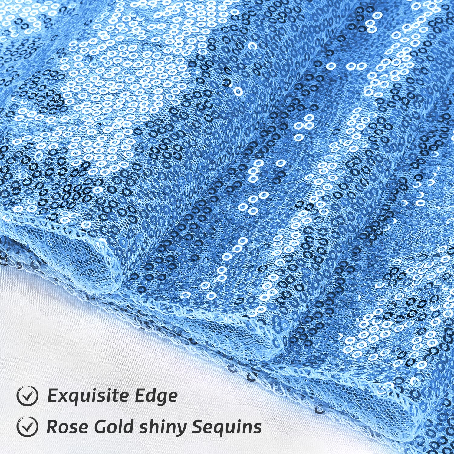 6 Pack Sequin Table Runner Baby Blue, 12 X 108 Inch Glitter Baby Blue Table Runner For Rectangle Table For Birthday, Wedding, Ba