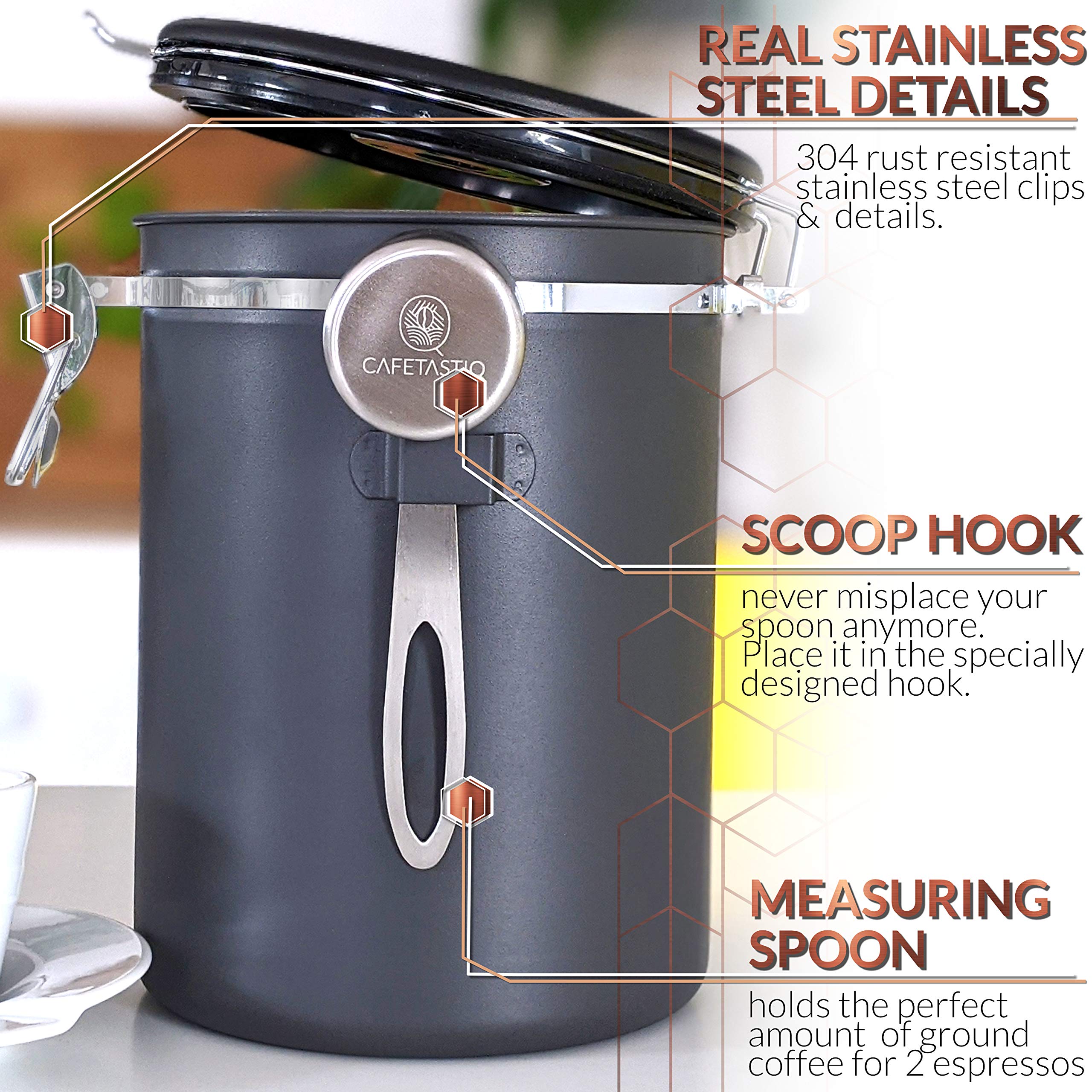 Extra Large 38Oz Beans / 35Oz Grounds Coffee Canister - Coffee Storage Container Tea Flour, Airtight Stainless Steel With Date D