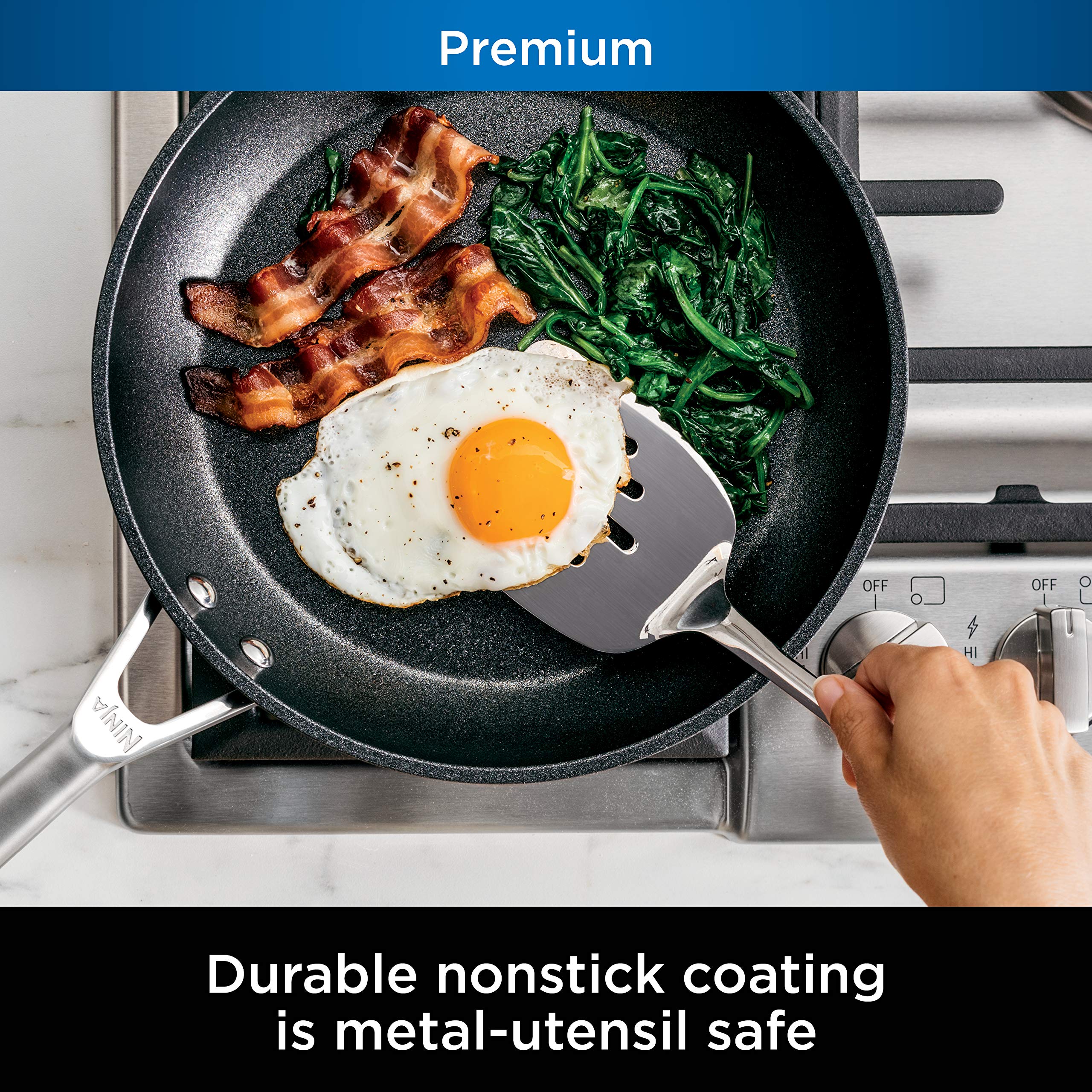 Ninja NeverStick Premium Hard-Anodized 10 Piece Pots & Pans Set, Nonstick Cookware Set, Durable, Oven Safe to 500F, Slate Grey,