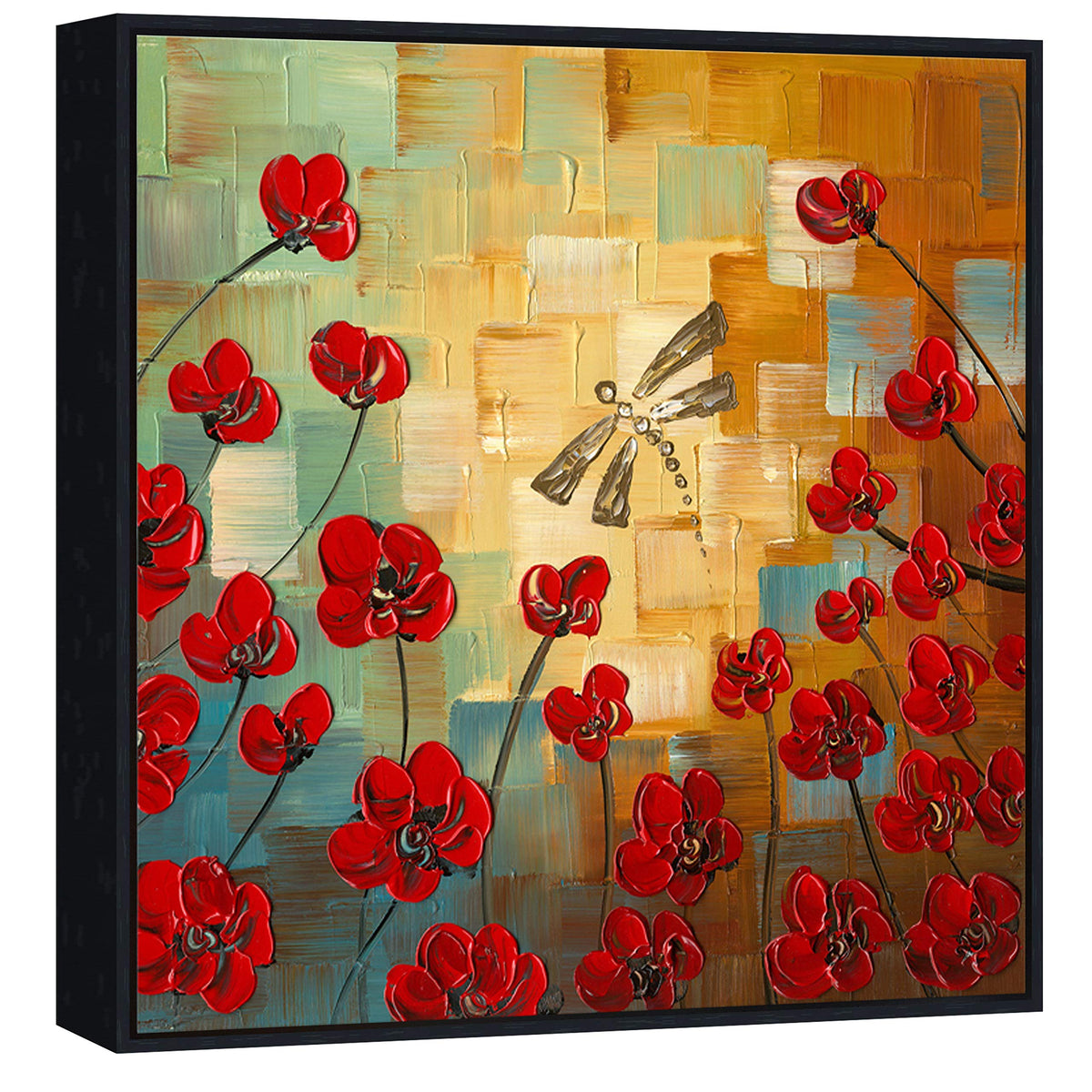 Wieco Art Framed Art Dragonfly Floral Oil Paintings On Canvas Wall Art For Bedroom Home Decorations Modern 100% Hand Painted Str