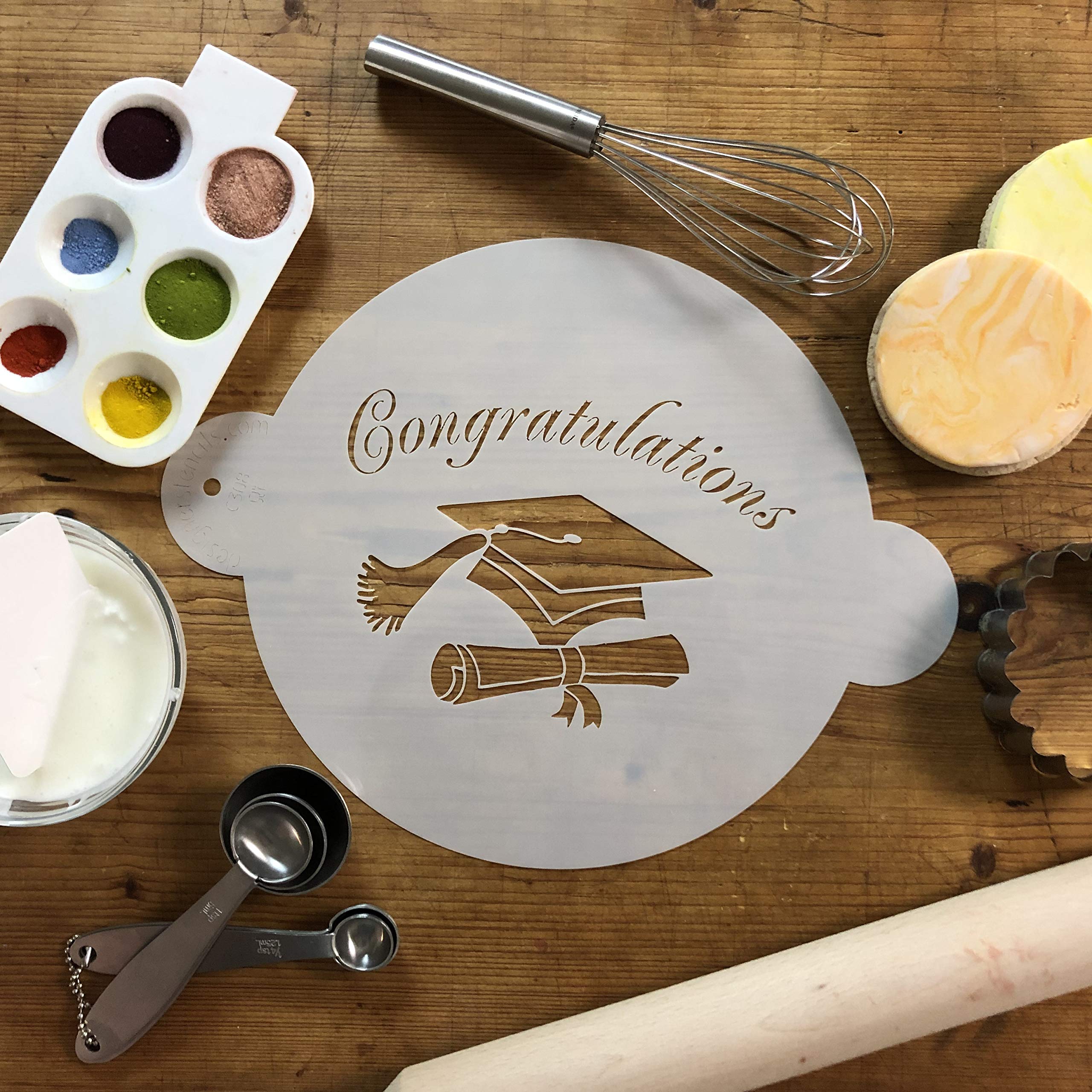Designer Stencils Graduation Cake Stencil, Beige/Semi-Transparent