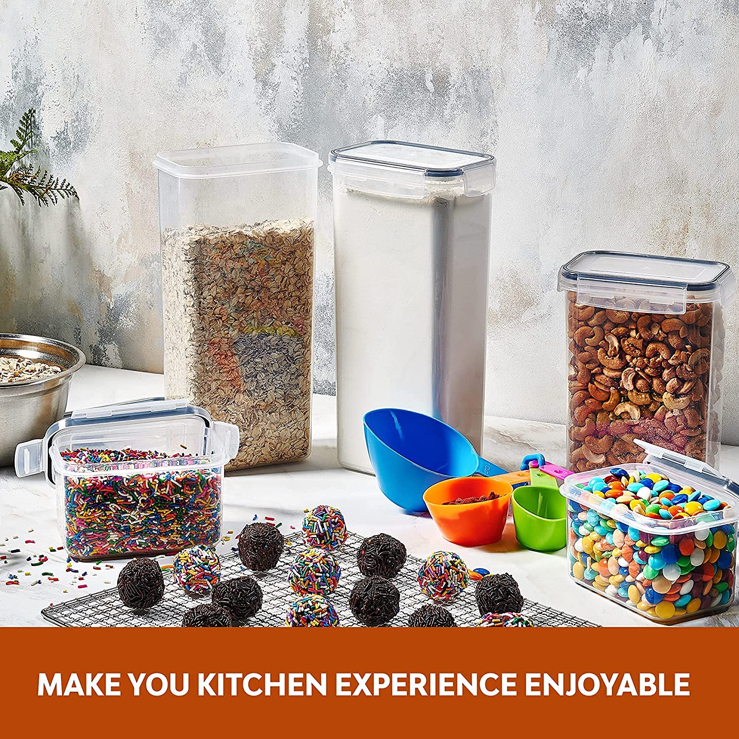 14 Pack Airtight Food Storage Container Set - Bpa Free Clear Plastic Kitchen And Pantry Organization Canisters With Durable Lids