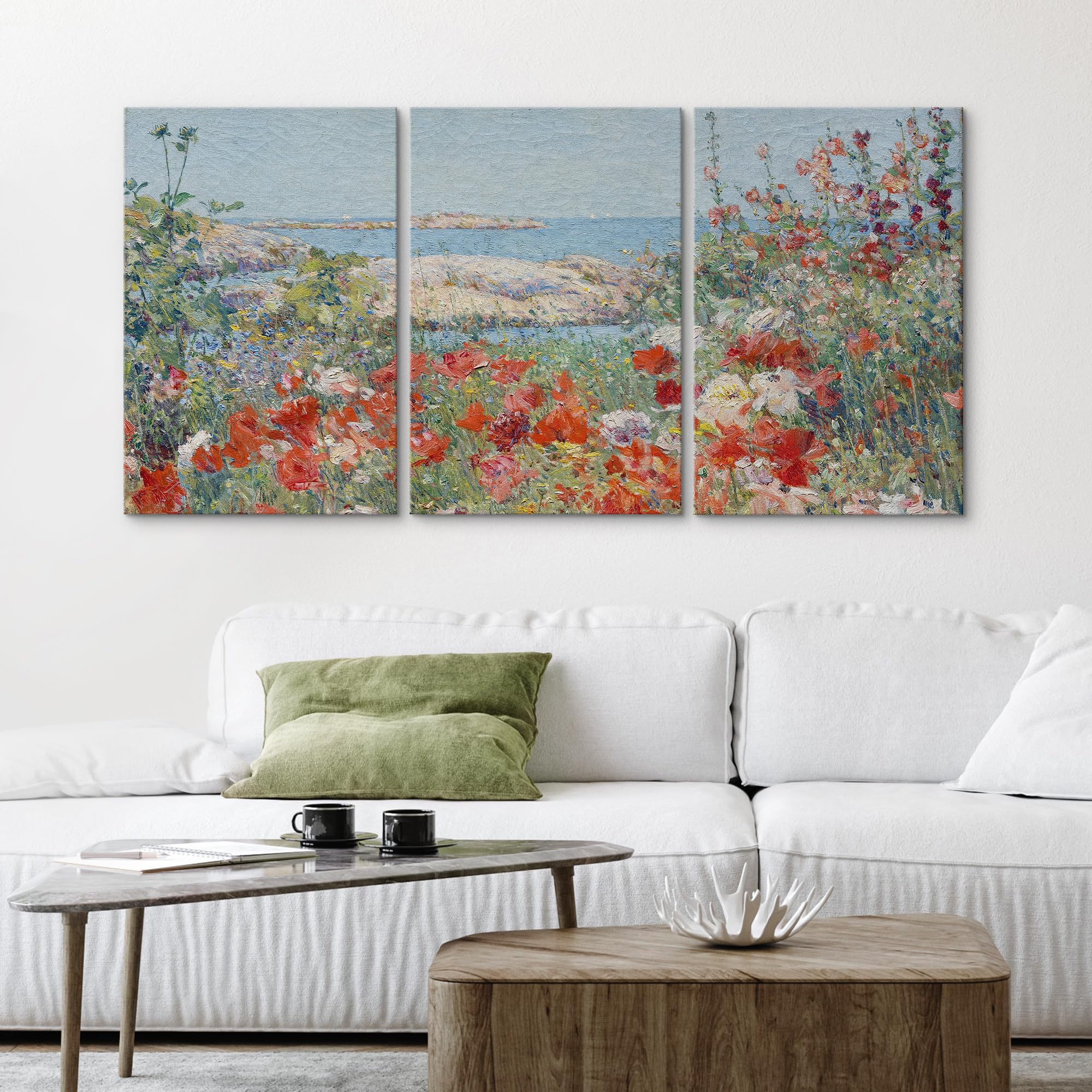 Wall26 Canvas Print Wall Art Set Watercolor Pastel Flower Field Coastal Landscape Nature Wilderness Illustrations Modern Art Dec