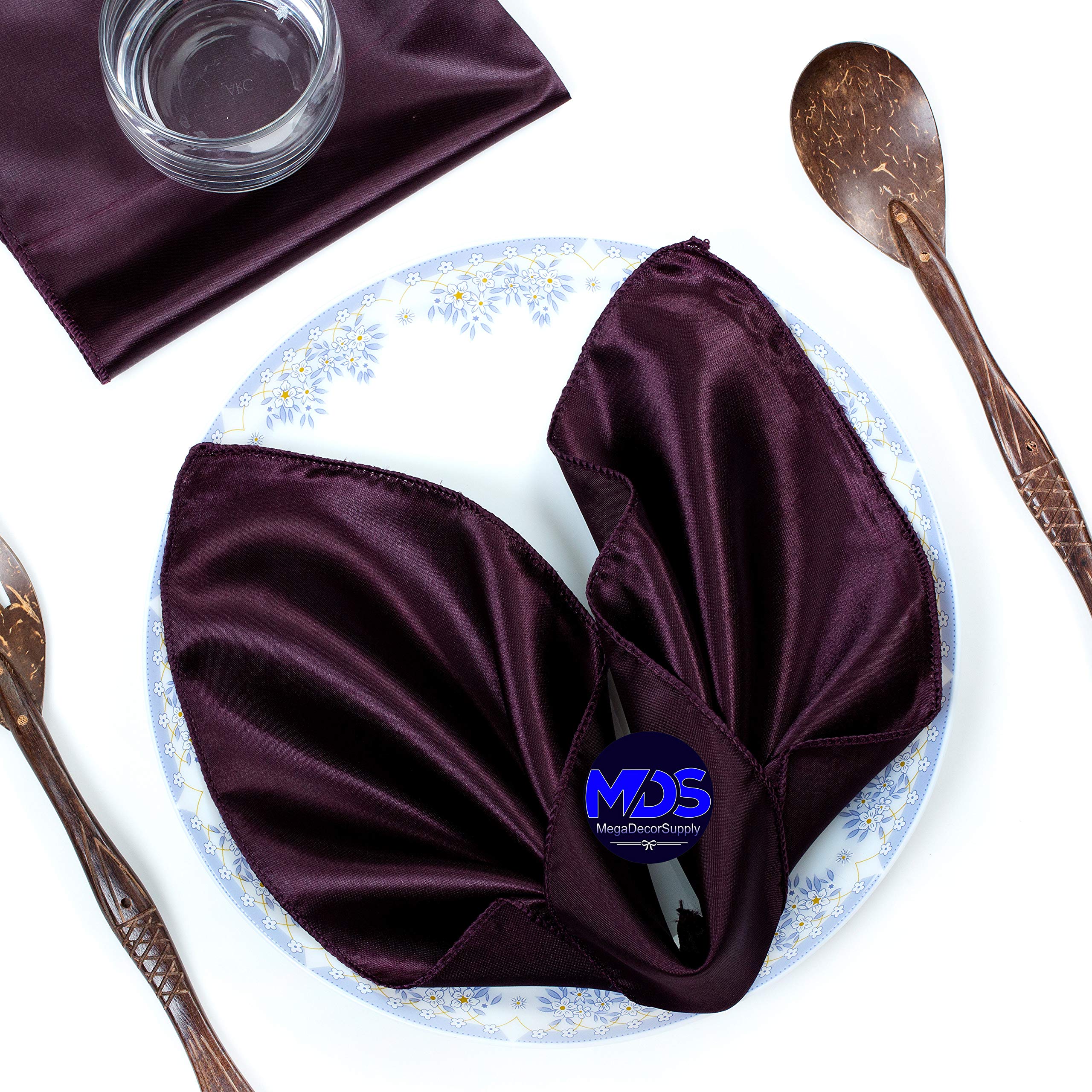 Mds Pack Of 50 Wedding Satin 12''X 12'' Square Dinner Napkin Or Handkerchief For Wedding Banquet Decoration - Plum