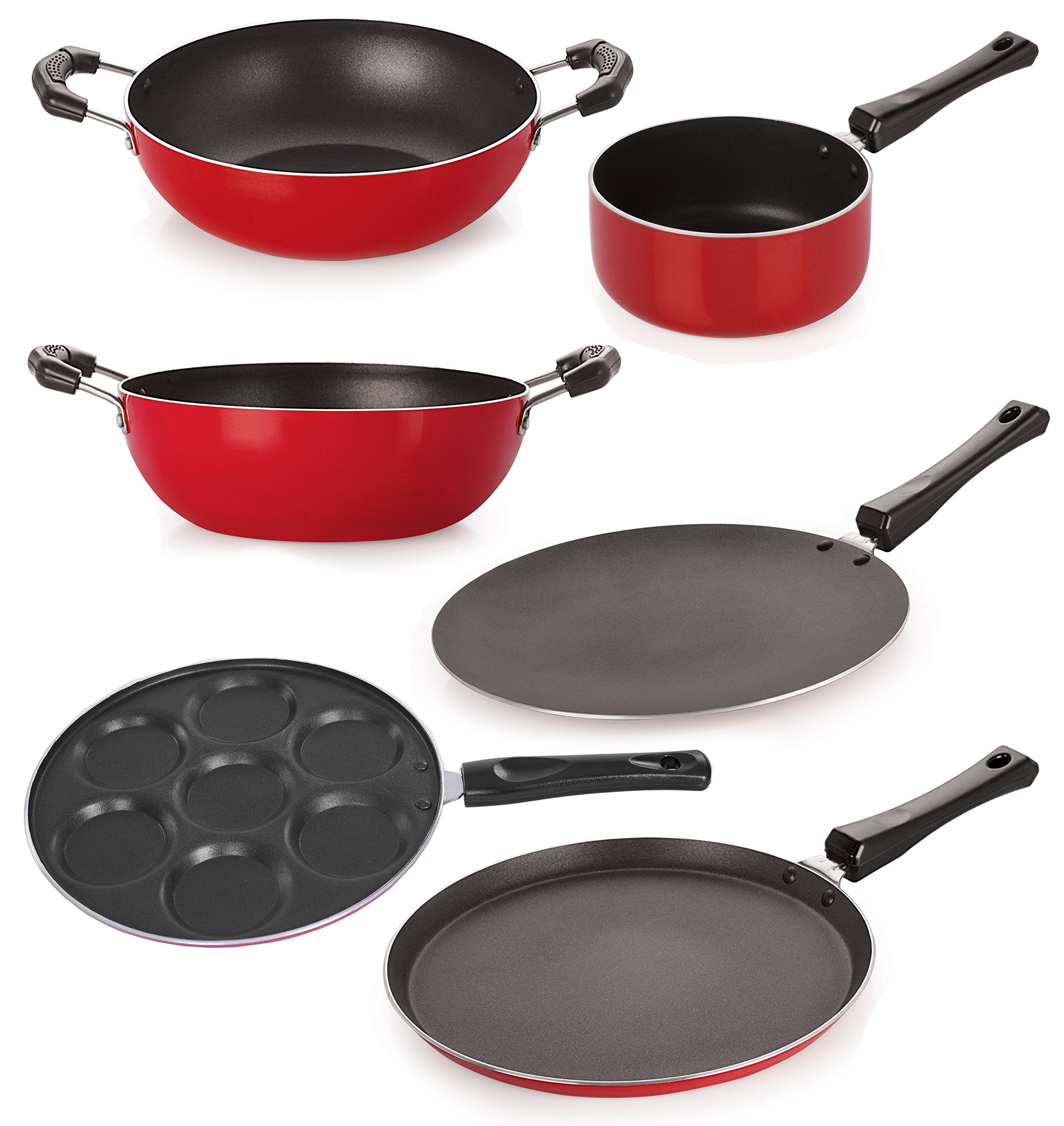 Nirlon NonStick Pfoa Free 6 Piece Aluminium Cookware Combo Offer Set With Steel Lid