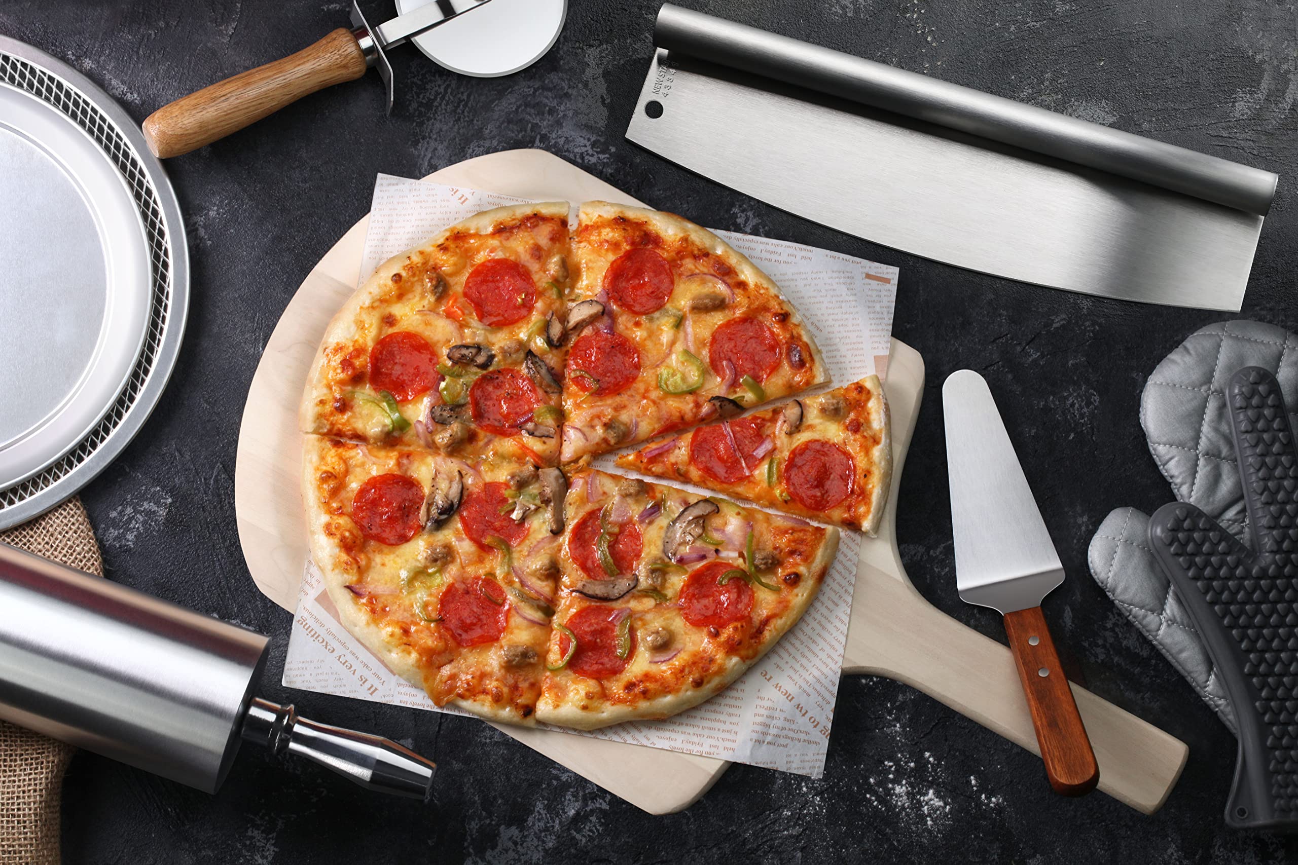 New Star Foodservice 43341 18/8 Stainless Steel Pizza Cutter, 13.75'' X 4'' Inch, Silver