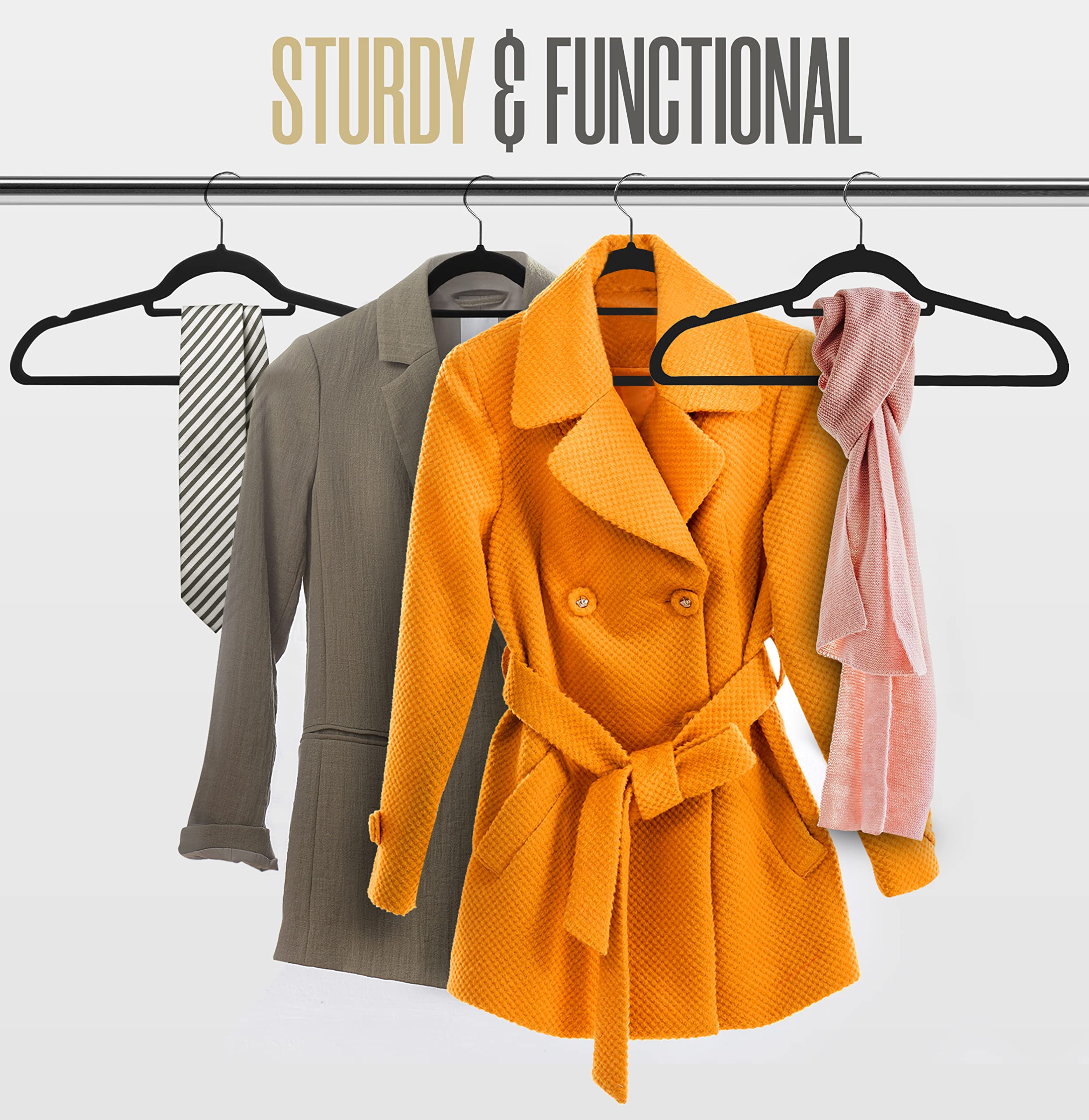 Utopia Home Premium Velvet Hangers 30 Pack - Non-Slip Clothes Hangers With Tie Bar - Black Hangers - Standard Hangers With 360 D