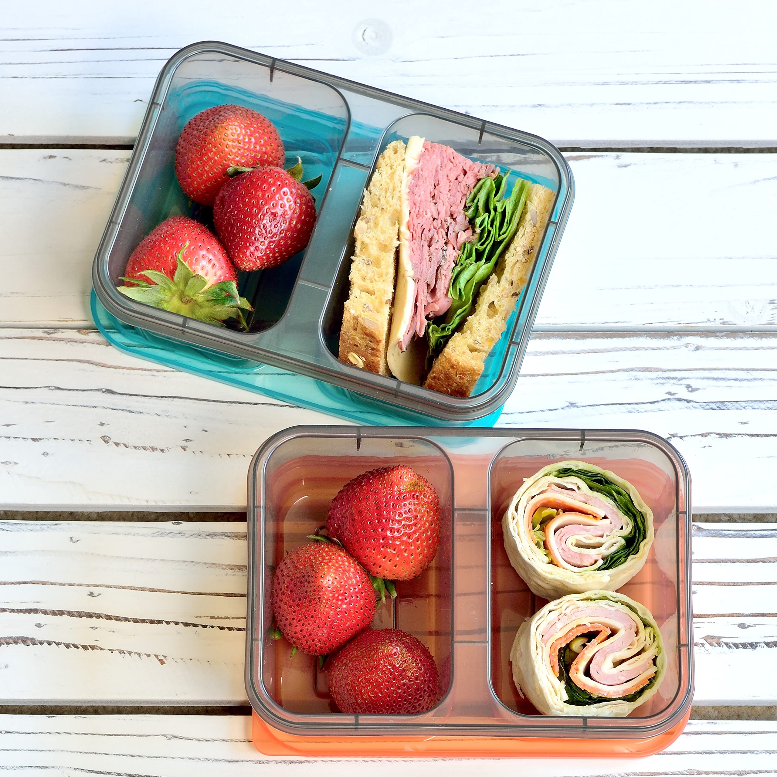 Youngever 9 Sets Thick Bento Lunch Box, Meal Prep Containers, Reusable Plastic Food Storage Container Boxes (2-Compartment 20 Ou
