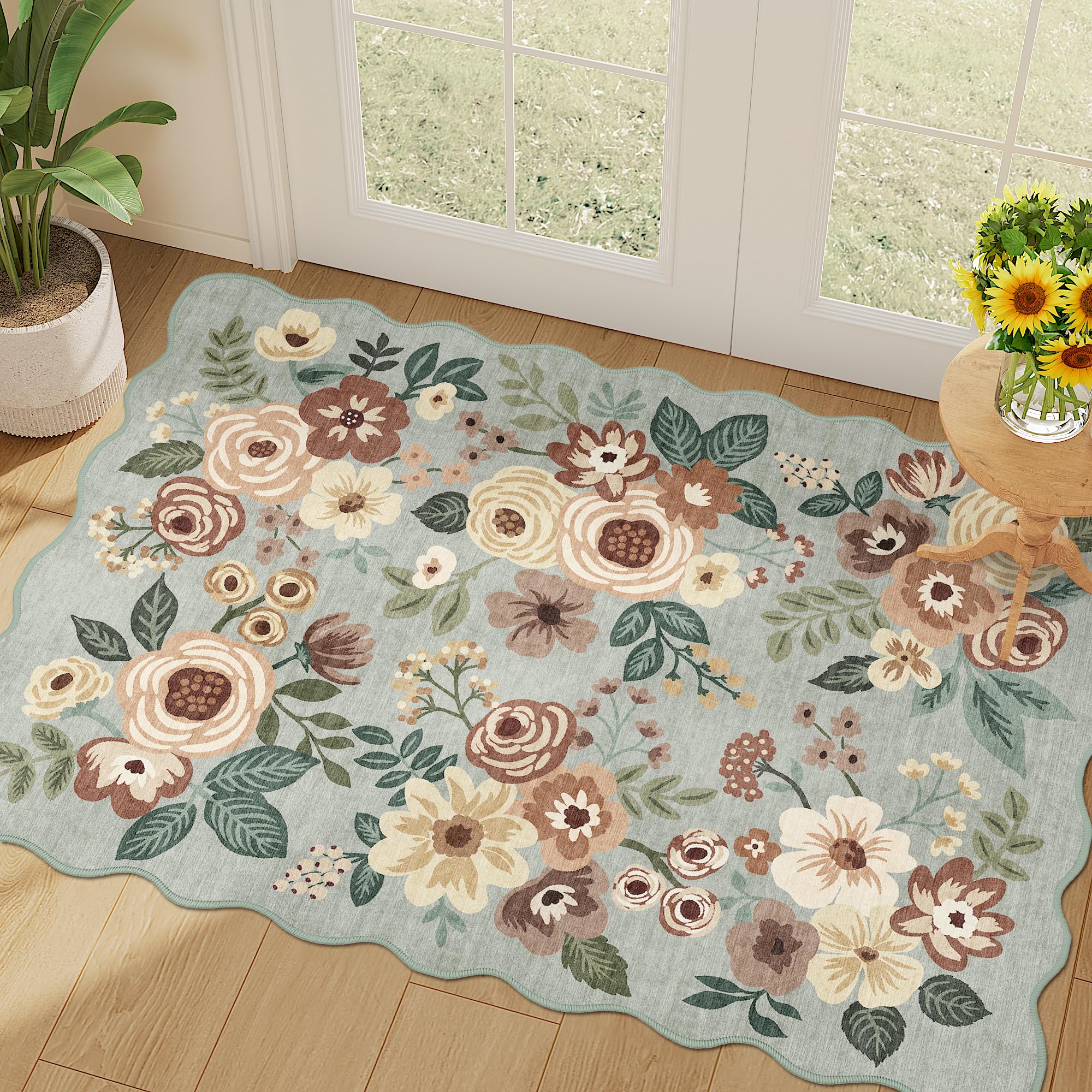 DUKINO 2x3 Entryway Rug, Floral Washable Indoor Door Mat with Non-Slip Backing, Soft Low Pile Small Front Door Throw Rugs for En