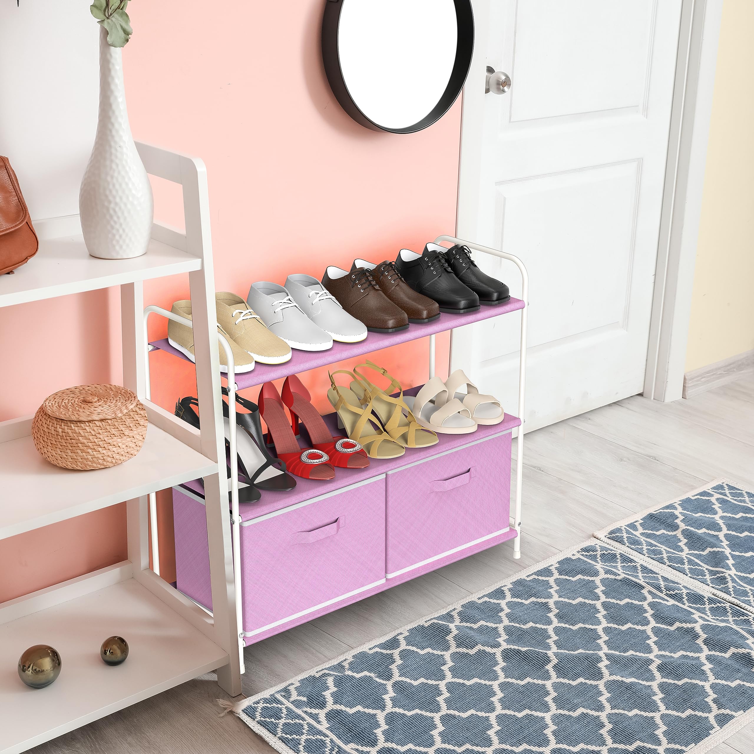 Simple Houseware 3-Tier Closet Storage With 2 Drawers, Pink