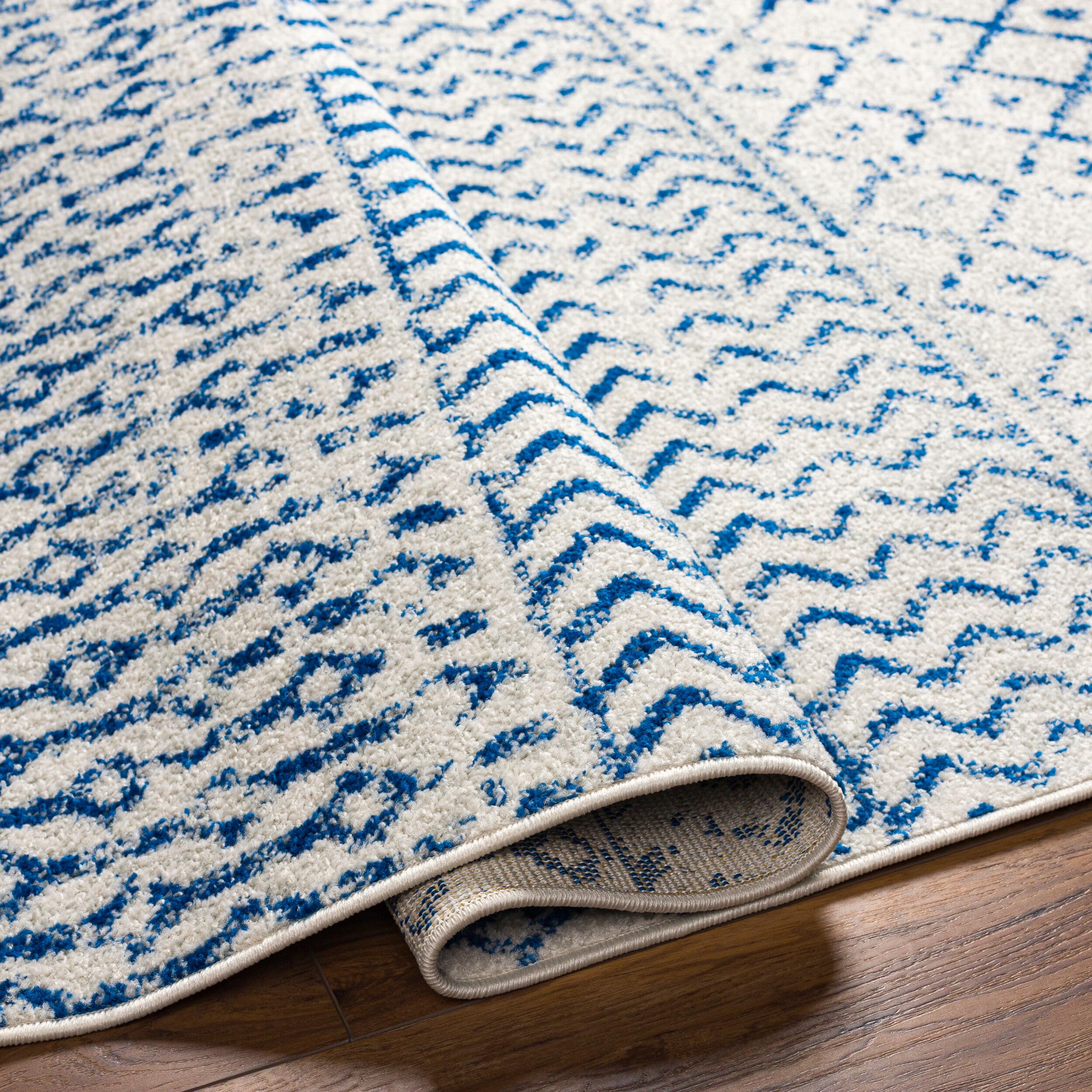 Livabliss Area Rugs - 2x18 Chester Boho Moroccan Cream Runner Rug for Living Room Bedroom - Blue Slate Gray Geometric Stain Resi