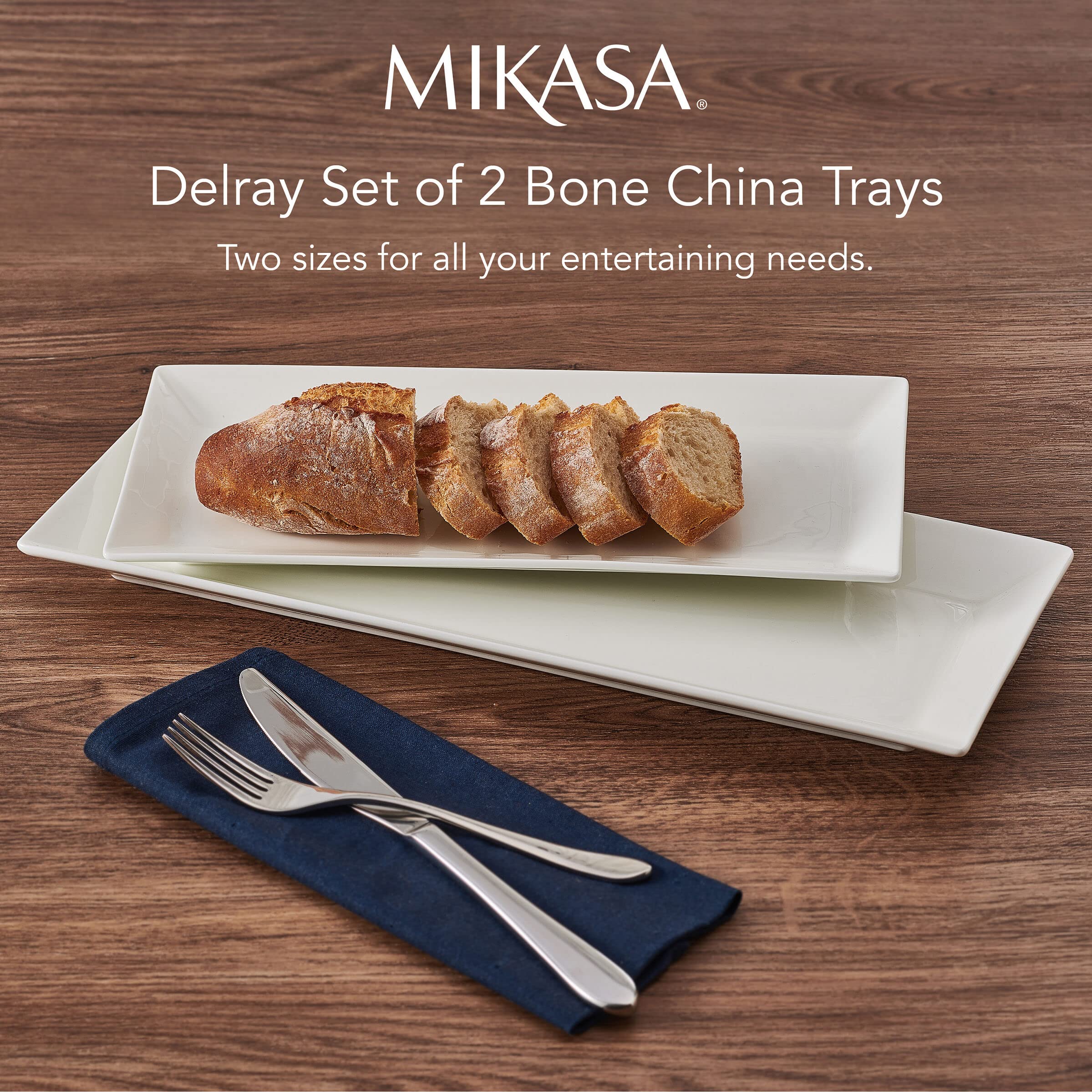 Mikasa Delray Chip Resistant Set Of 2 Platter Serving Tray, 12 And 15 Inch, White