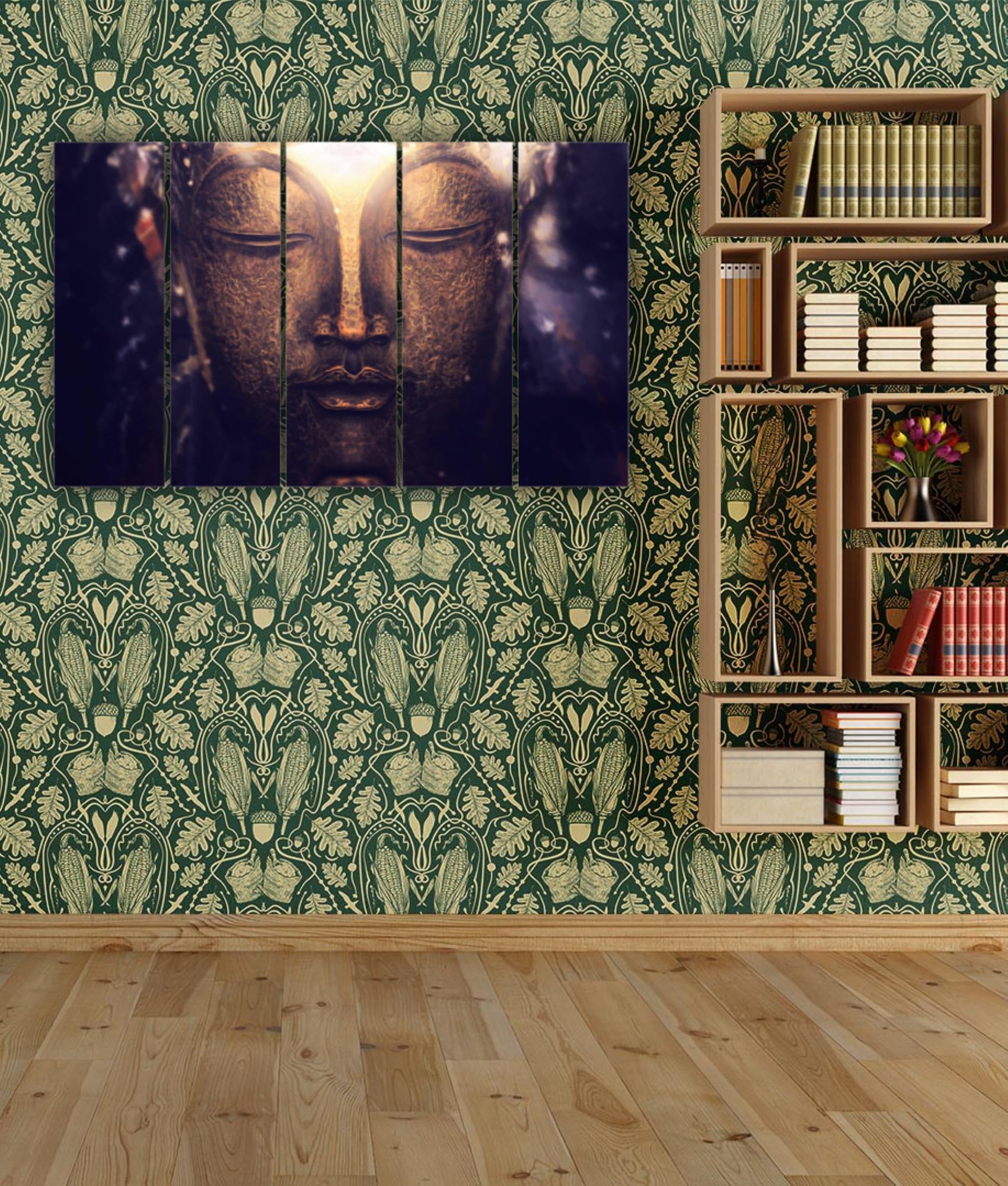 Inephos Vinyl And Sunboard Buddha Wall Painting, Black, Religious, 150 X 76 Cm, Set Of 5