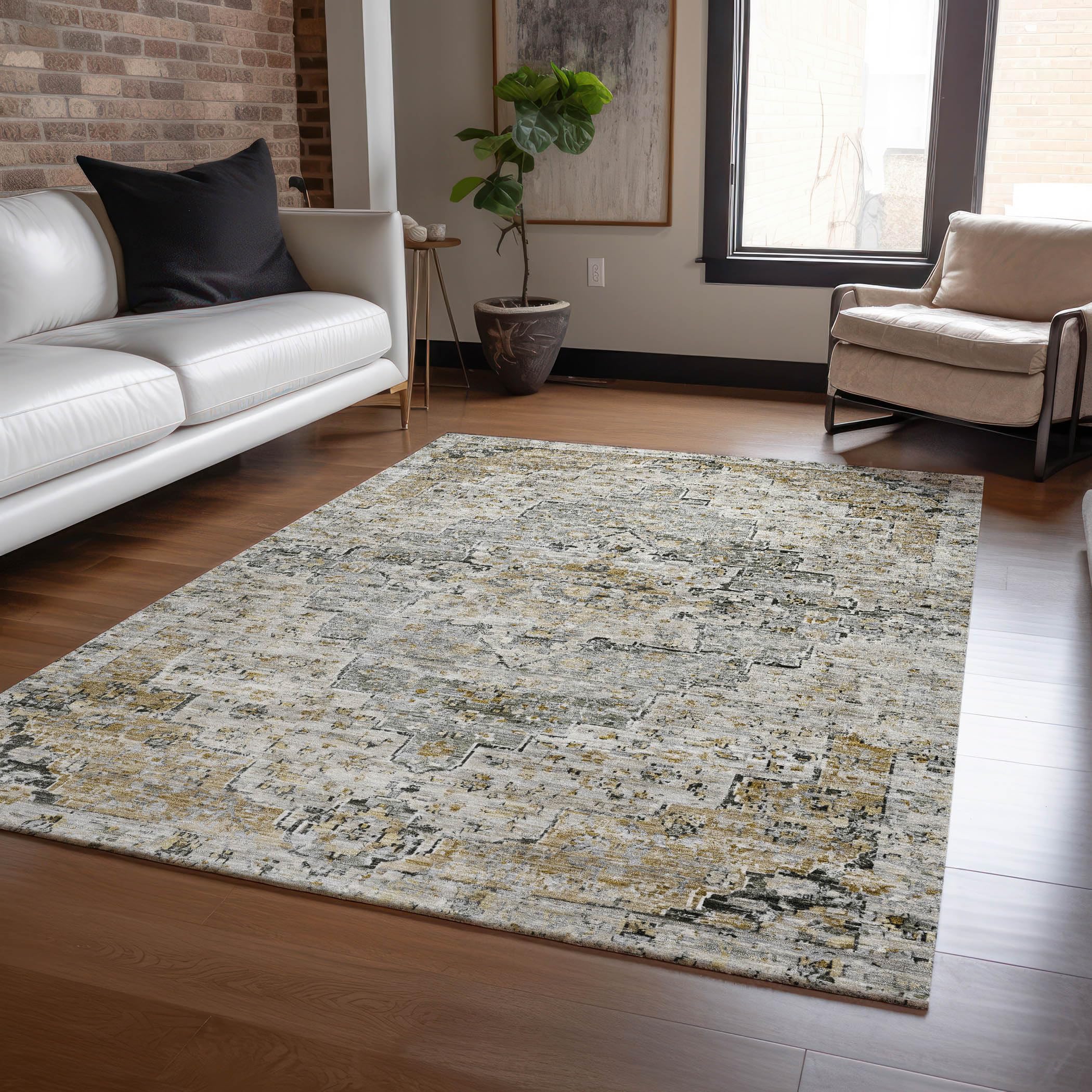Machine Washable Indoor/Outdoor Chantille Taupe 8 x 10 Rug