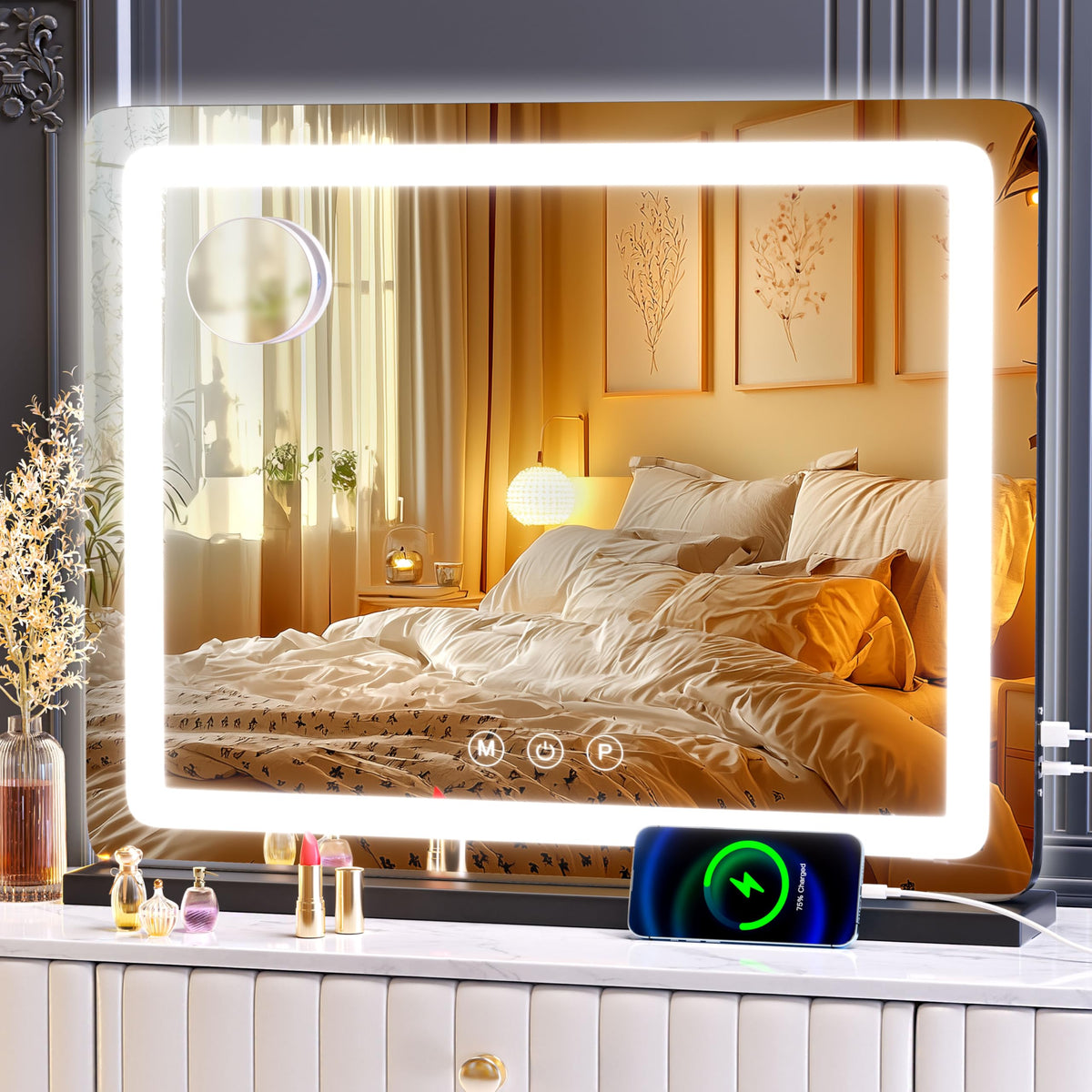 Gvnkvn Makeup Vanity Mirror With Usb Charging Port 28'' X 22'' Large Led Makeup Mirror, Desk Mirorr With Lights, Light Up Mirror