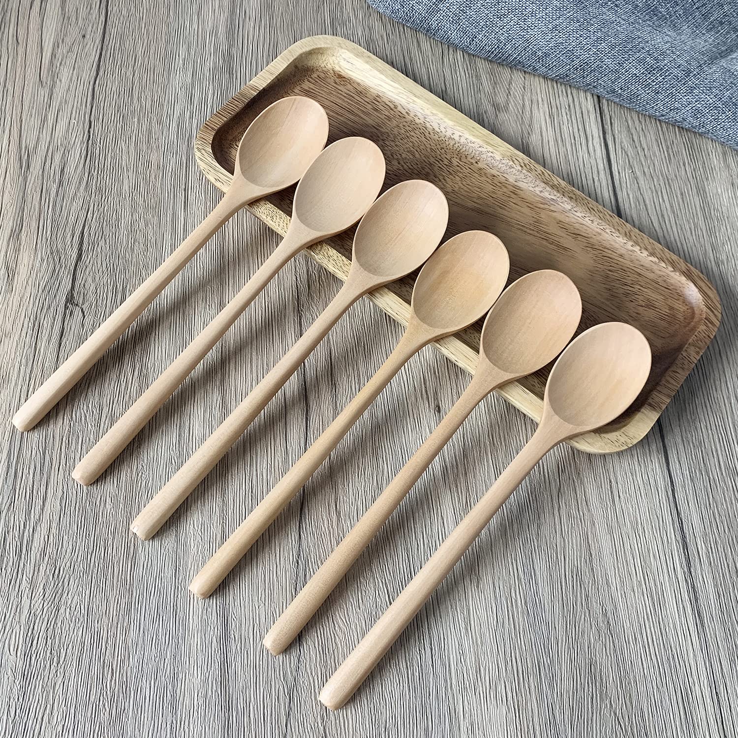 Wooden Spoons For Eating, Adloryea 9 Inch Small Wooden Soup Spoon Mixing Stirring Tasting, 6-Piece Wood Spoons For Soup And Kore
