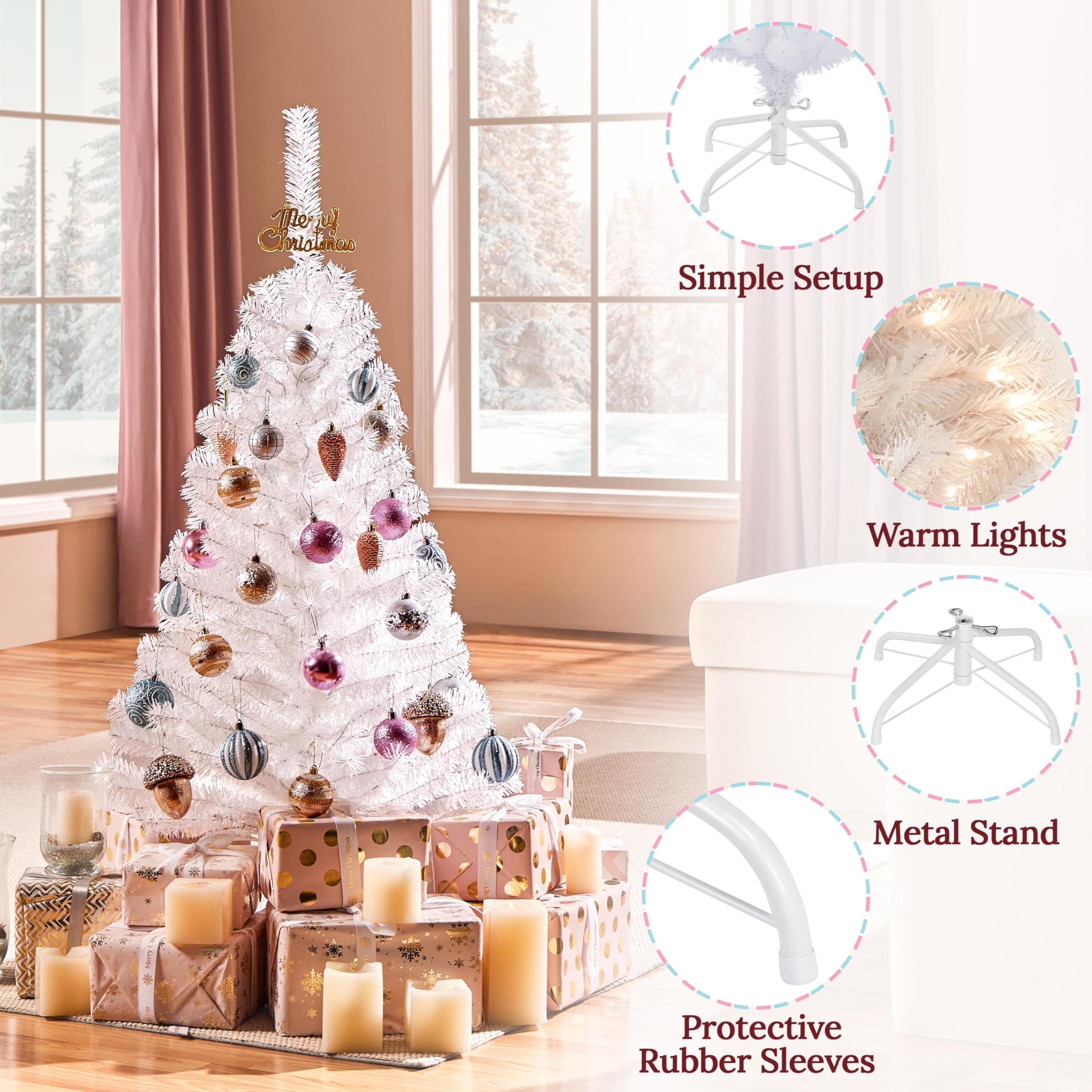 Yaheetech 4ft Pre-lit Spruce Artificial Hinged Christmas Pine Tree Prelighted Xmas Tree for Home Party Holiday Decoration with 7