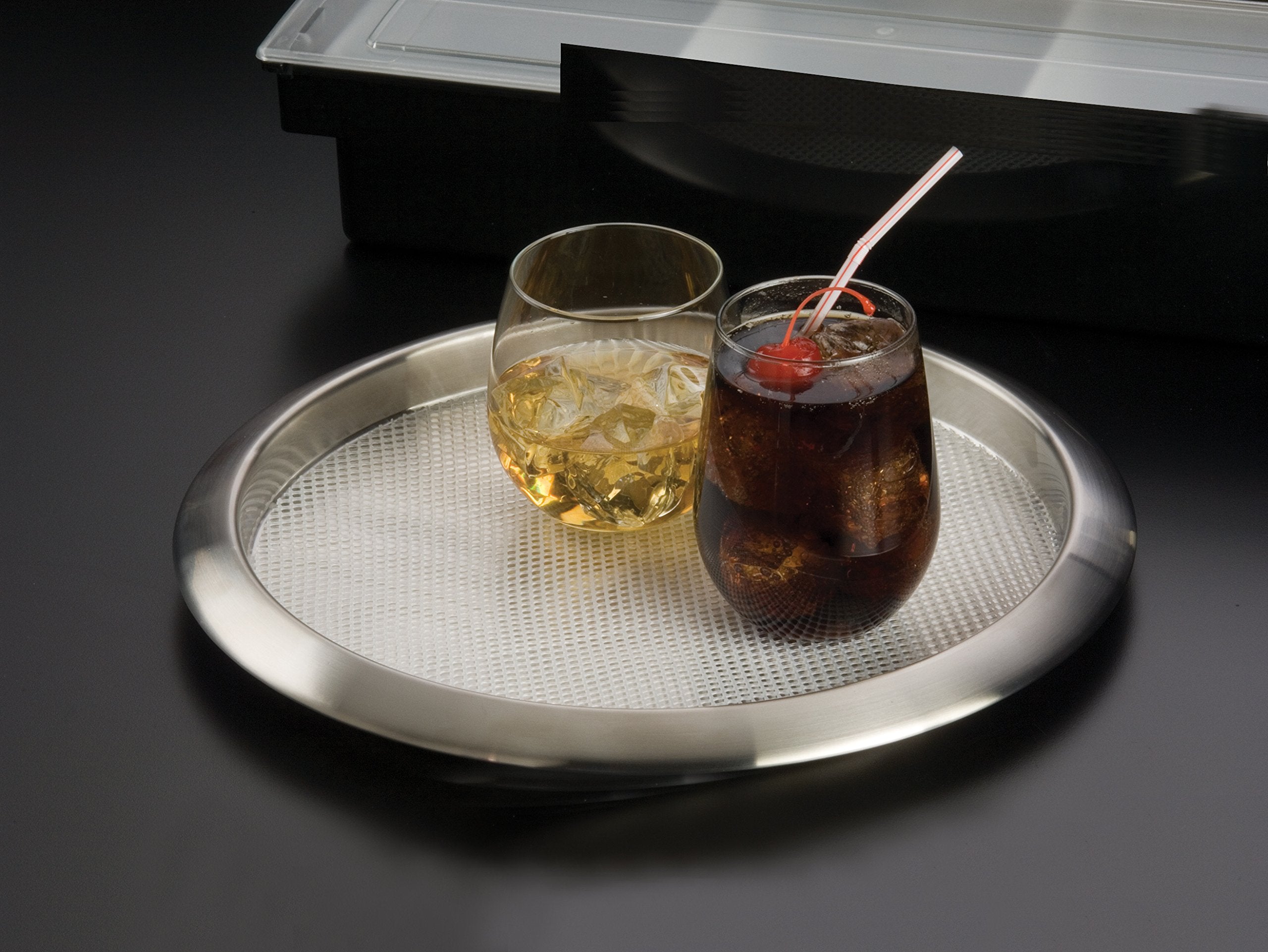 American Metalcraft SSBT14 Stainless Steel Round Bar Serving Tray  Silver  14-Inches