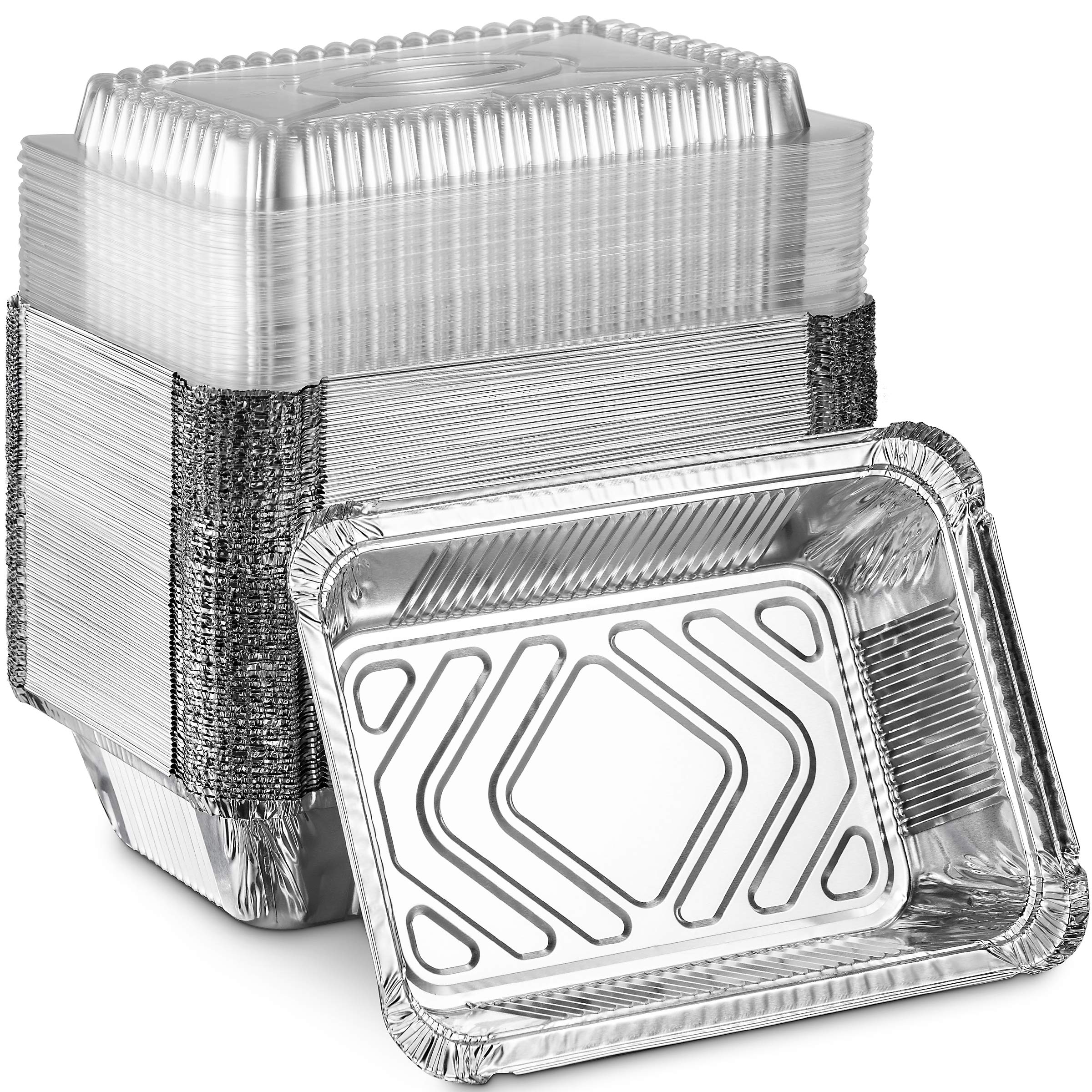 Montopack Disposable Takeout Pans With Clear Lids | 2Lb Capacity Aluminum Foil Food Containers With Strong Seal For Freshness &