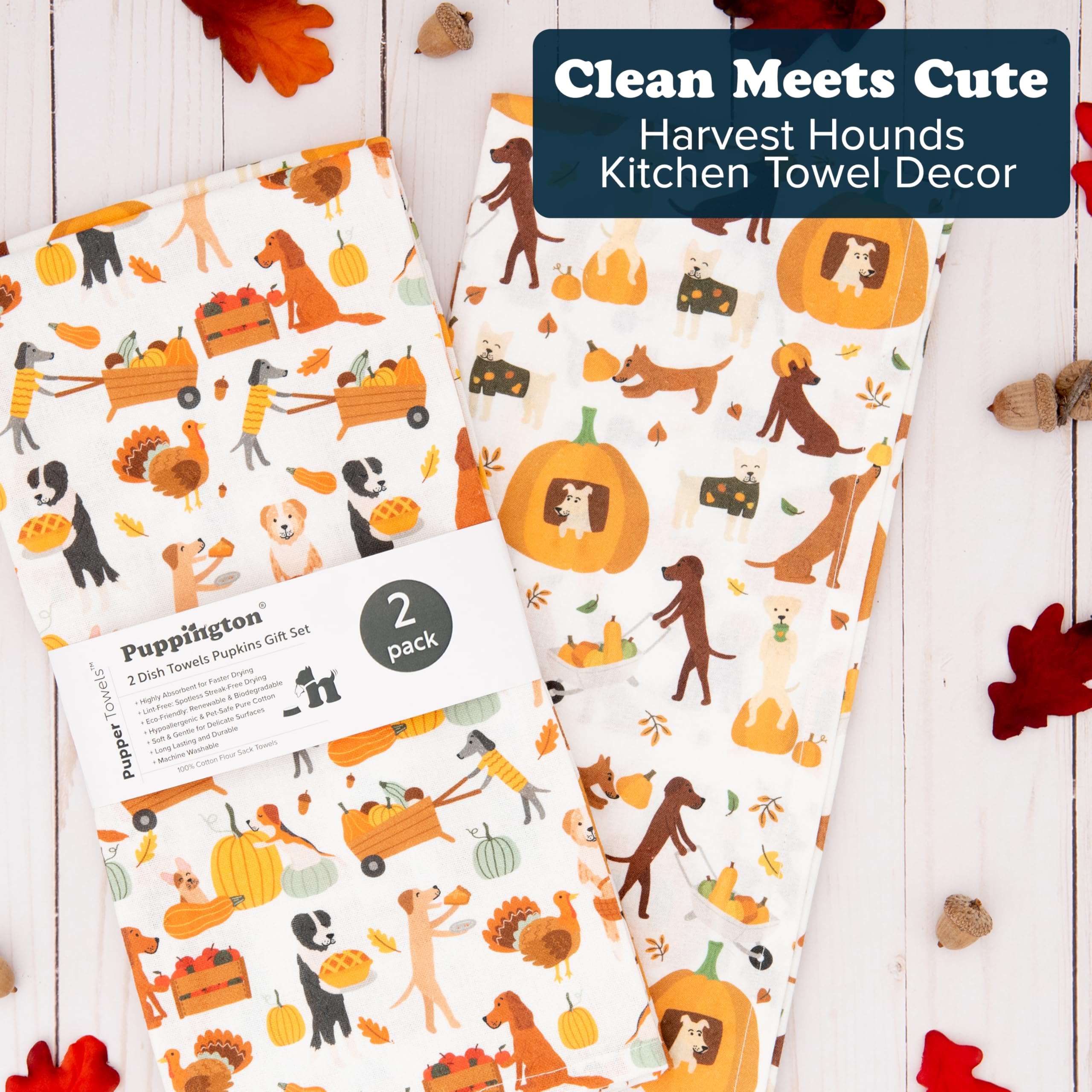 Puppington Dog Halloween Kitchen Towels - Halloween Dish Towels - Fall Decor - Thanksgiving Dog Tea Towels - Helping Harvest Hou