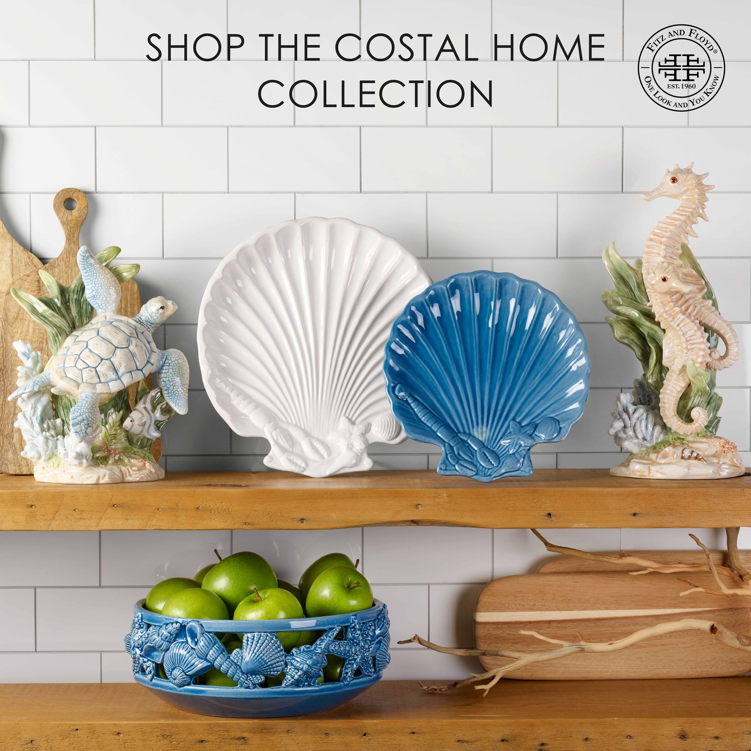 Fitz And Floyd Coastal Home Centerpiece Bowl, 11.5 Inch, Blue