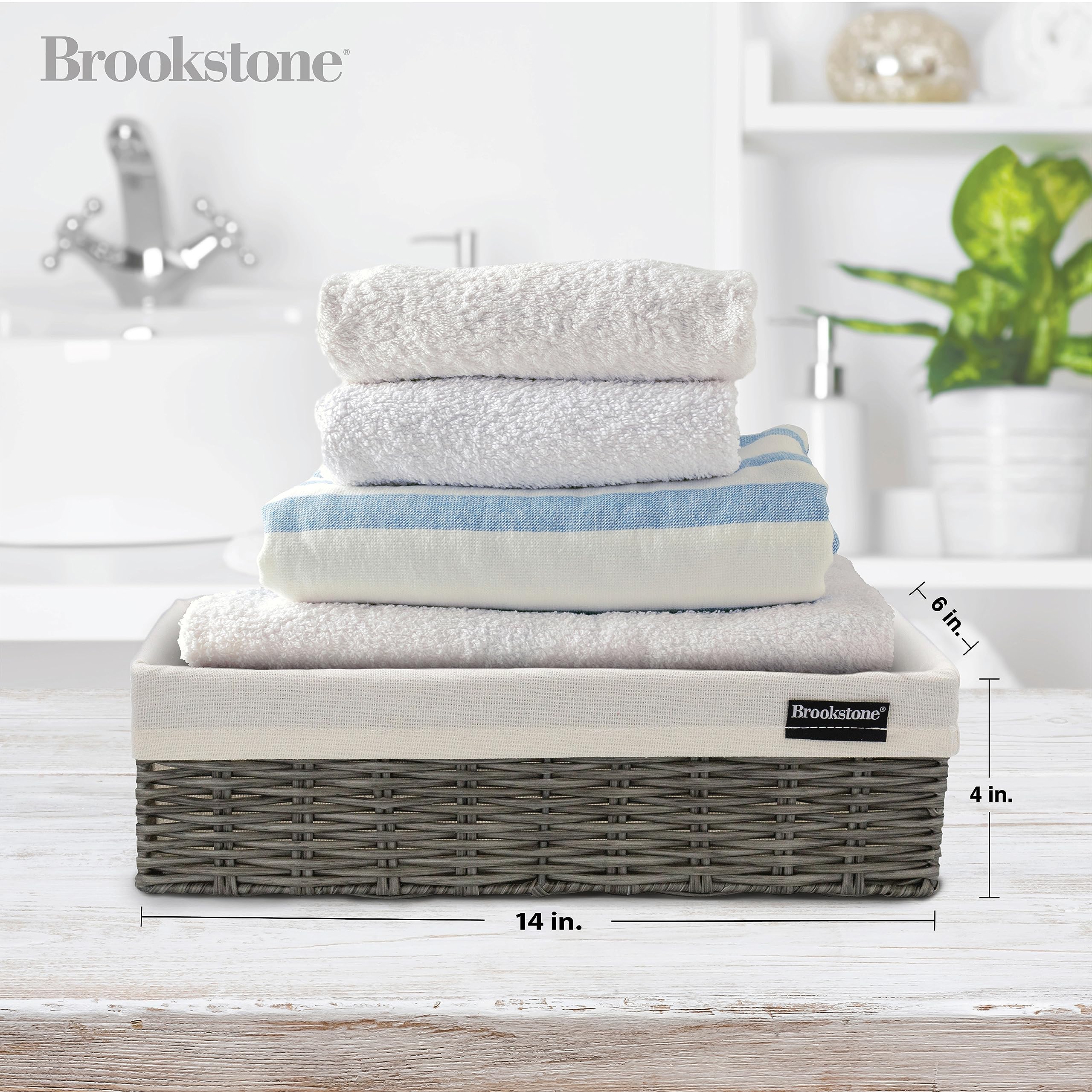 Brookstone [2 Pack Set] Wicker Storage Basket, Boho Organization And Storage Container, Decorative Shelf Bin, Over The Toilet Pa