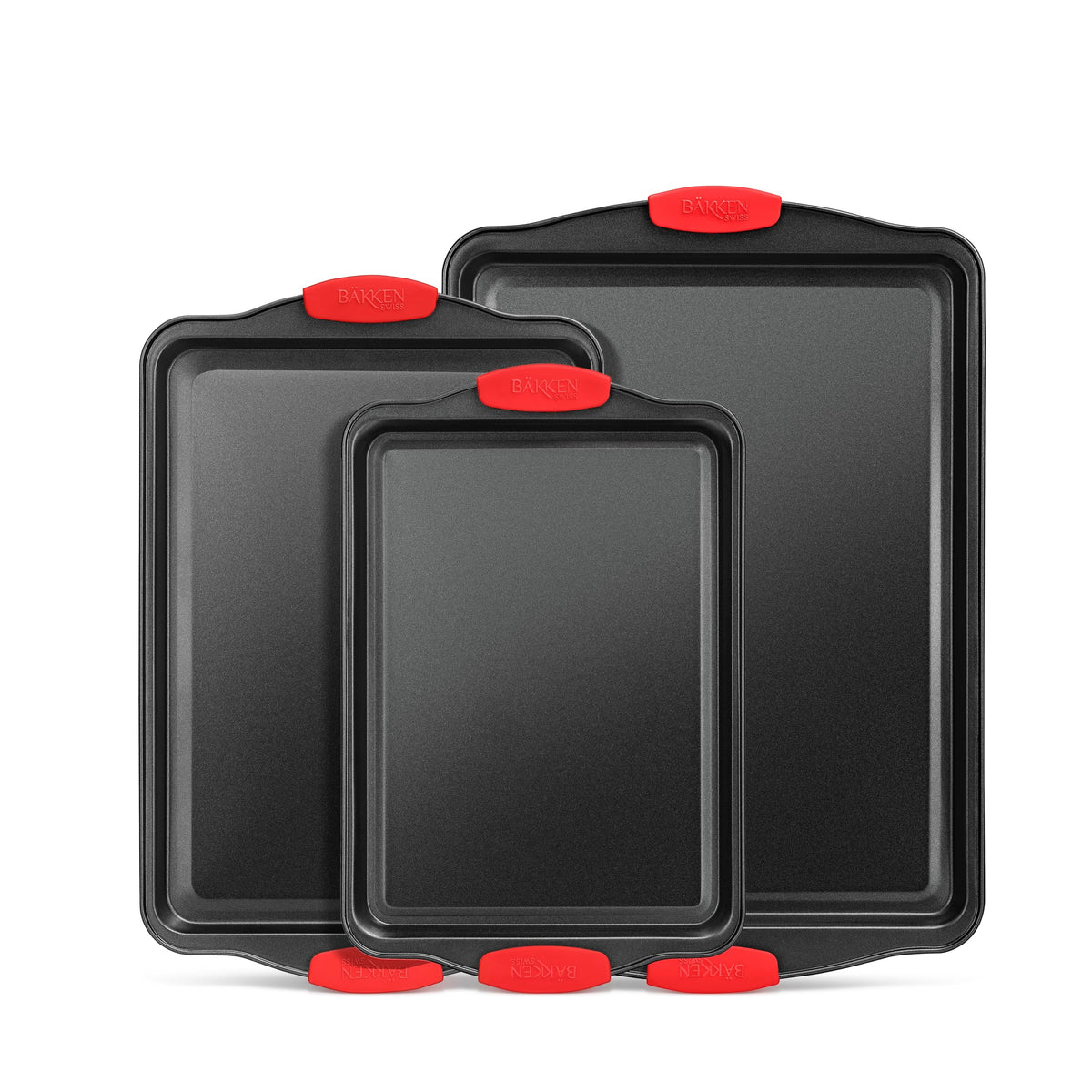 Bakken Cookie Sheets For Baking Nonstick Set - 3-Piece Stackable Carbon Steel Baking Sheet Pans Set With Silicone Handles, Non T