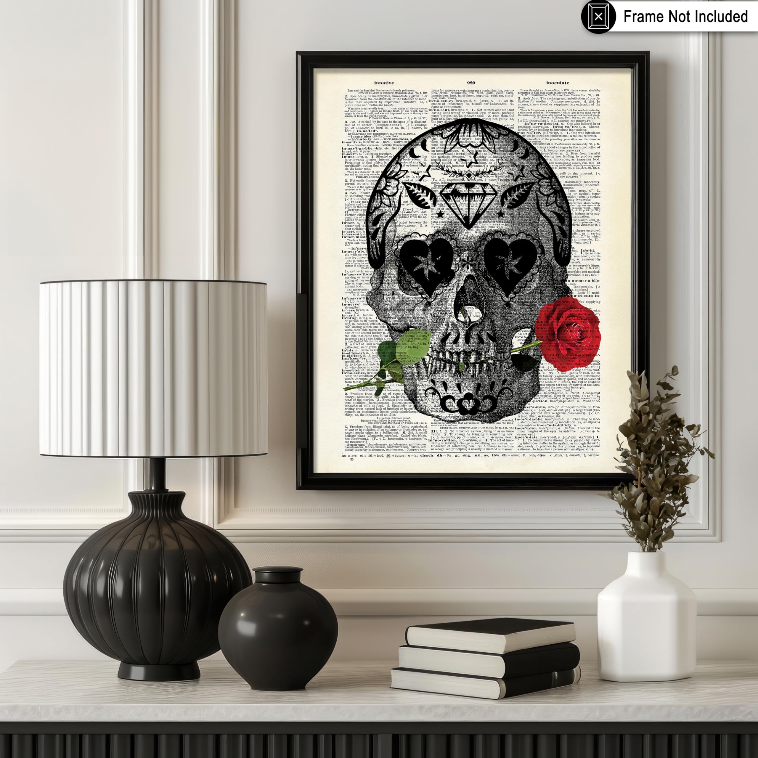 Poster Master Dictionary Art Poster - Rose And Sugar Skull Print - Flower Art - Tattoo Art - Day Of The Dead Art - Goth Gift For