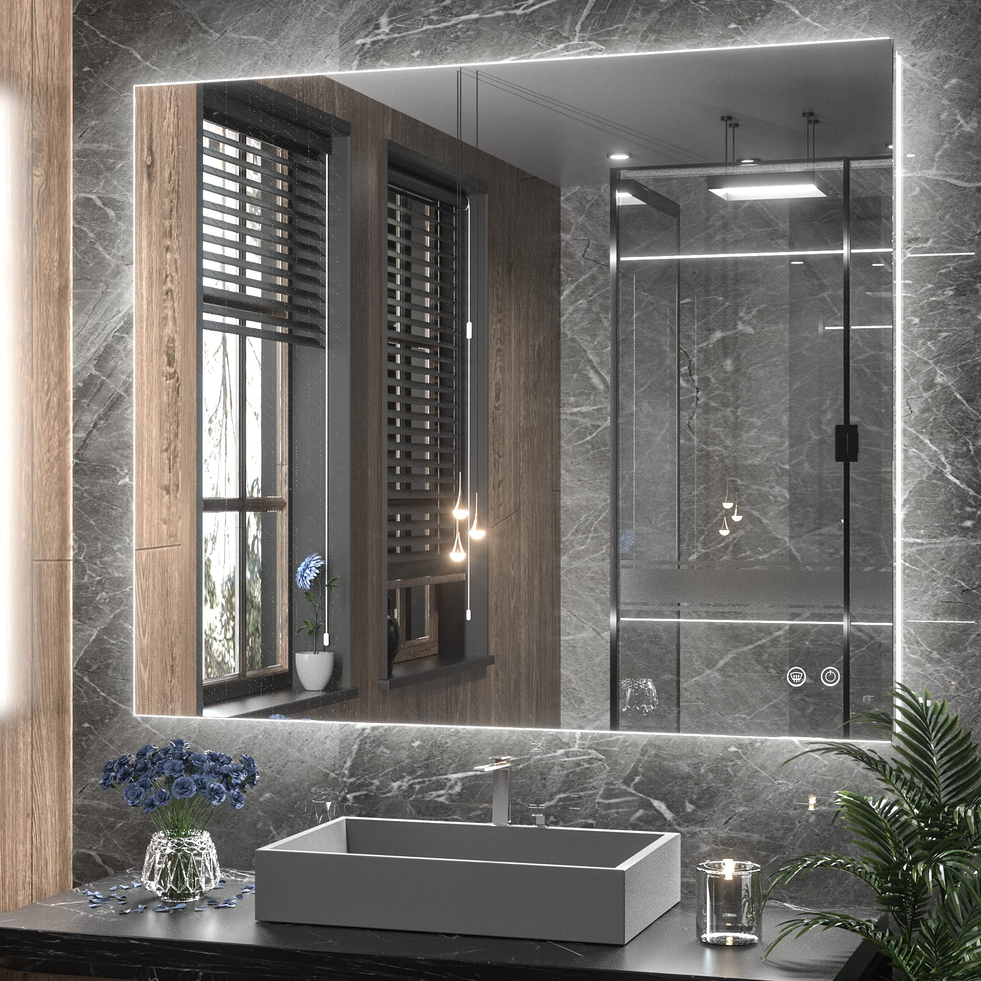 Tetote 36X36Inch Led Backlit Bathroom Mirror With Lights,3Color White/Warm/Natural,Anti-Fog Lighted Mirror,Dimmable,Vanity Mirro