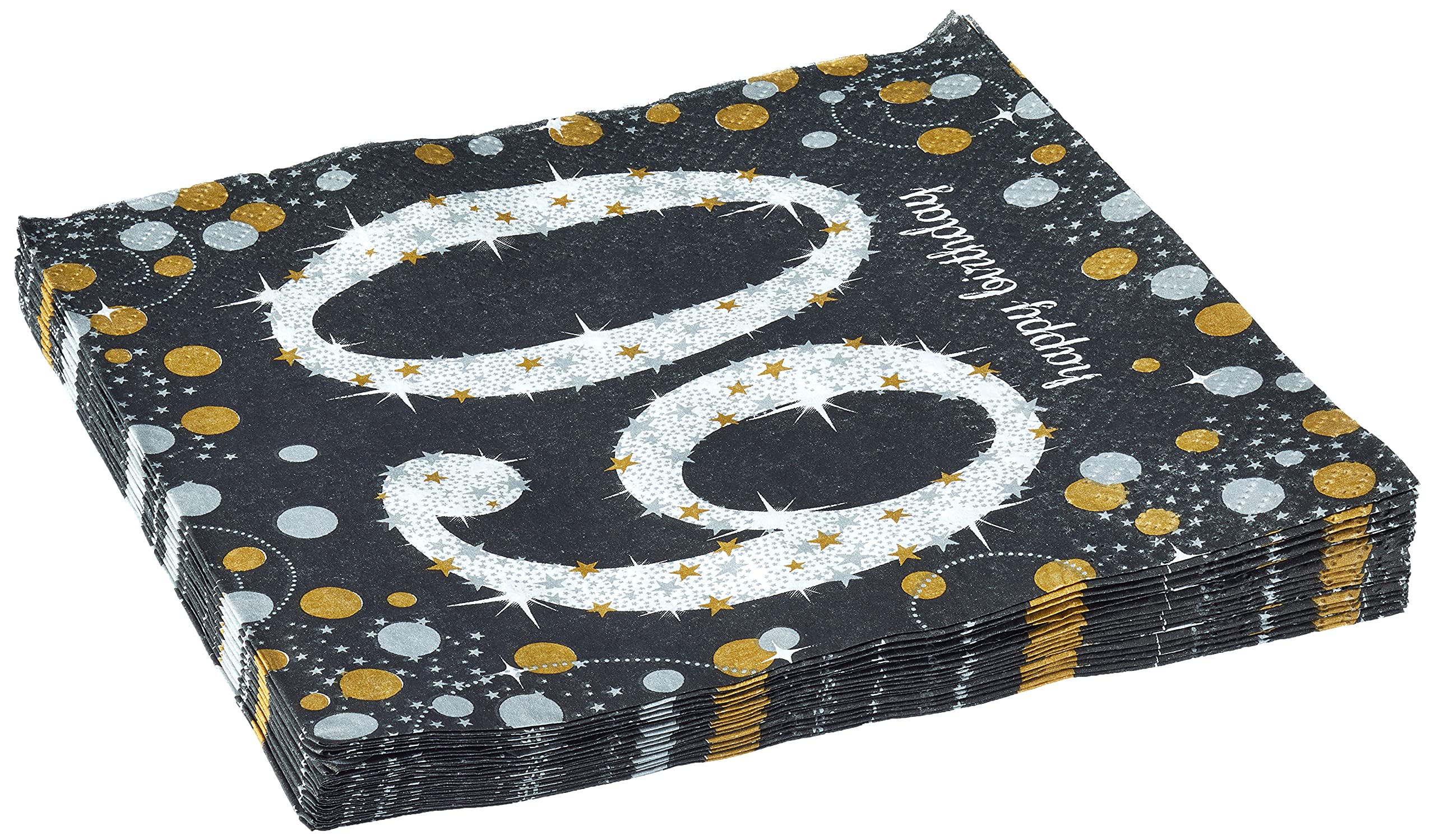 Amscan Sparkling Celebration Paper Party Napkins, 6 1/2'' X 6 1/2'' | Pack Of 16, Black