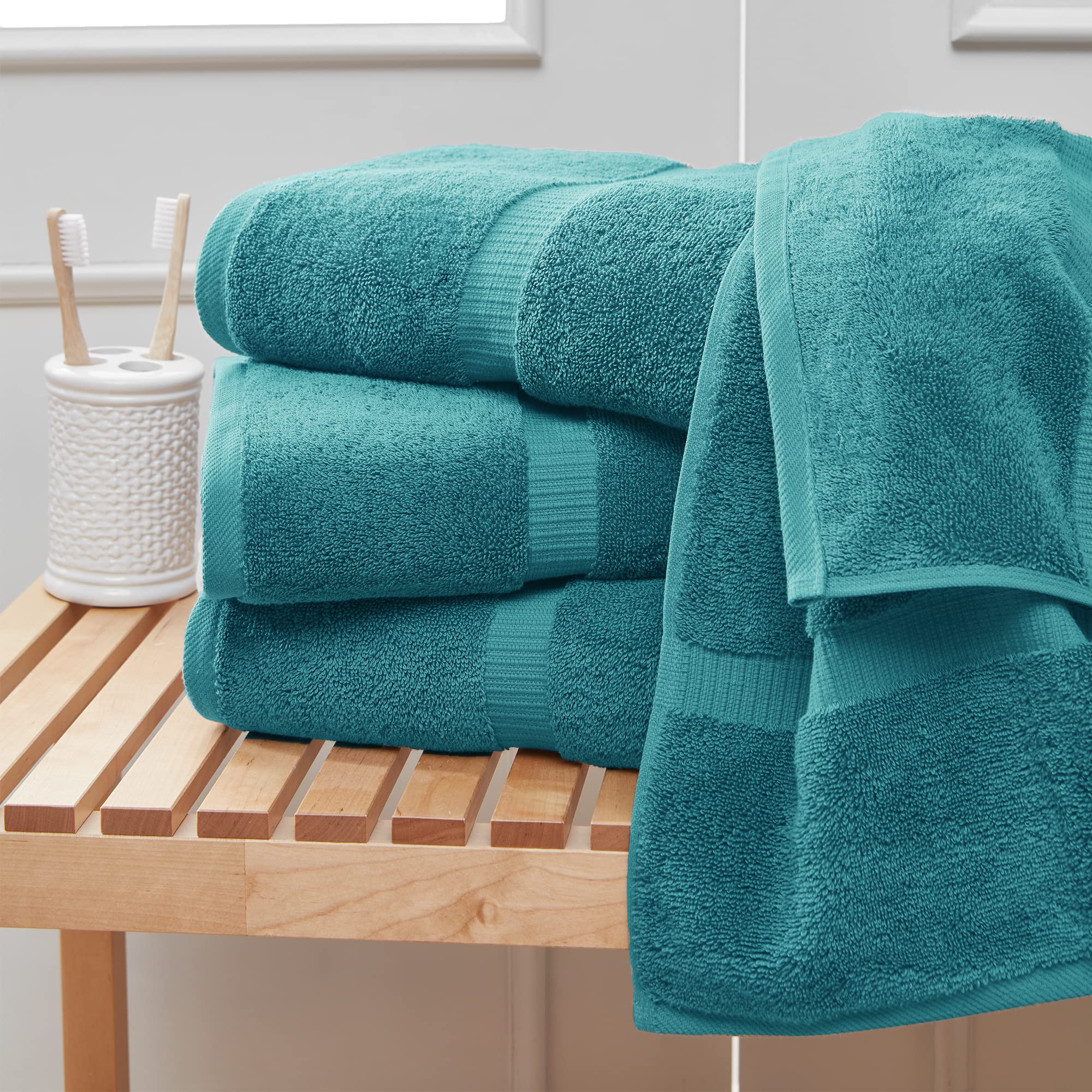 Towel Bazaar Premium Turkish Cotton Super Soft And Absorbent Towels (8-Piece Towel Set, Aqua Blue)