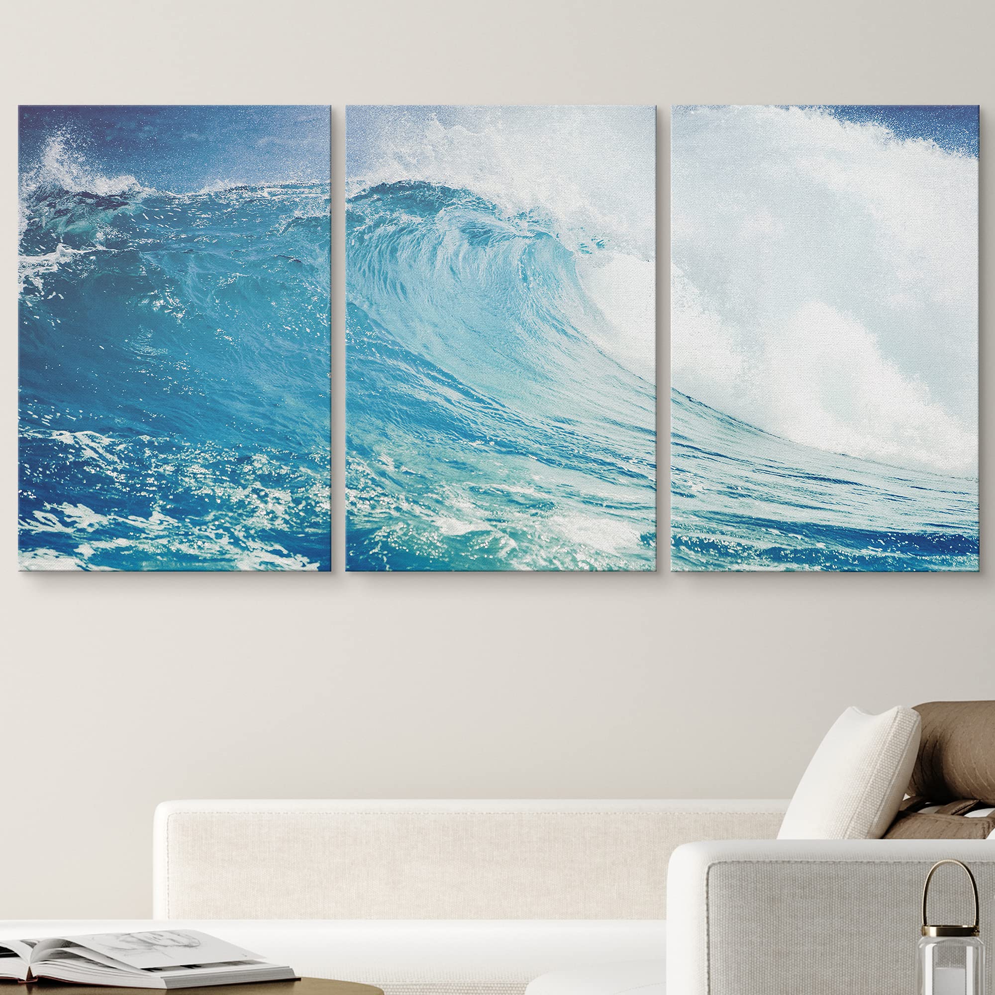 Wall26 Canvas Print Wall Art Set Blue Beach Waves Rip Curls Nature Wilderness Photography Realism Rustic Landscape Colorful Mult