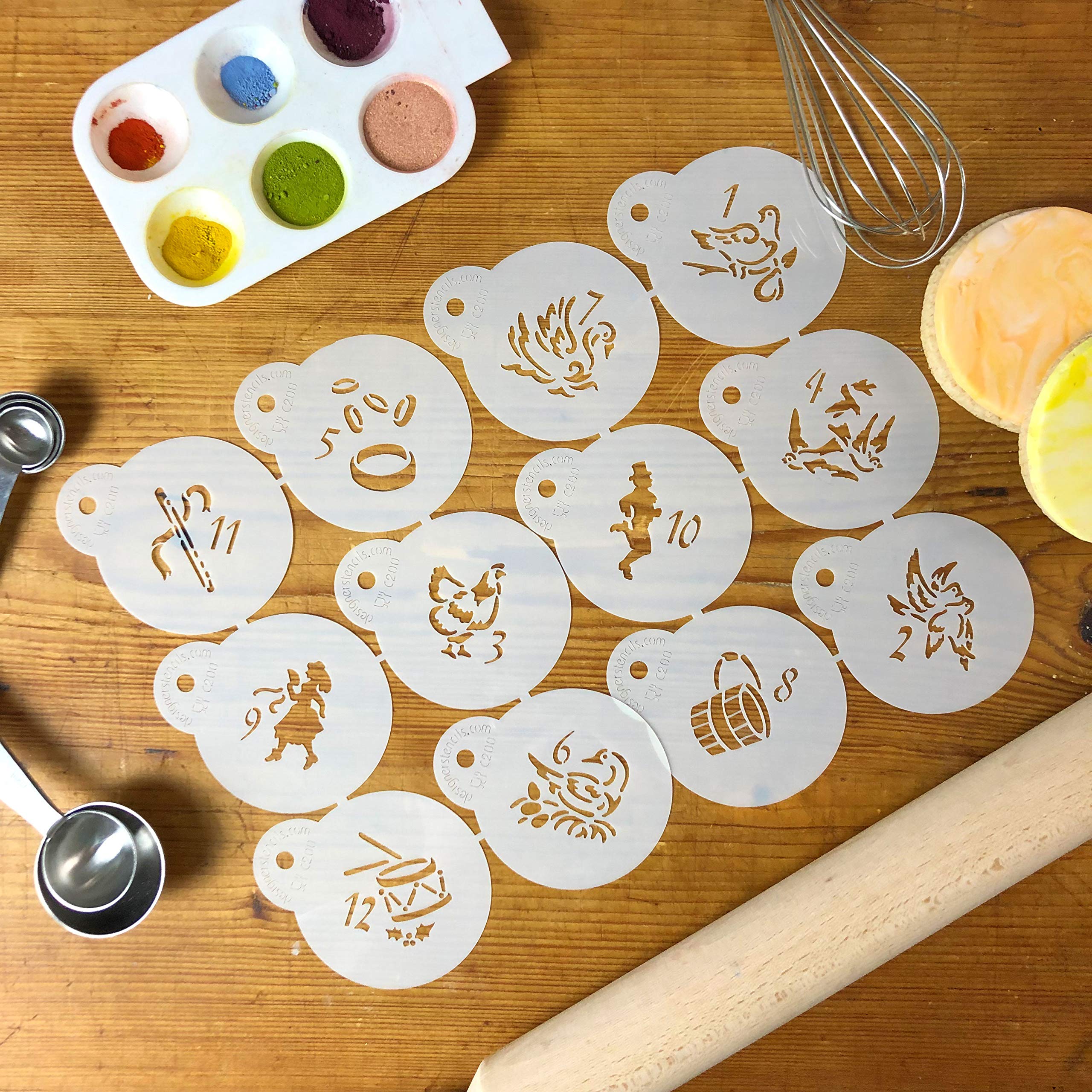 Designer Stencils Twelve Days Of Christmas Cookie And Cupcake Stencils (Small), Beige/Semi-Transparent