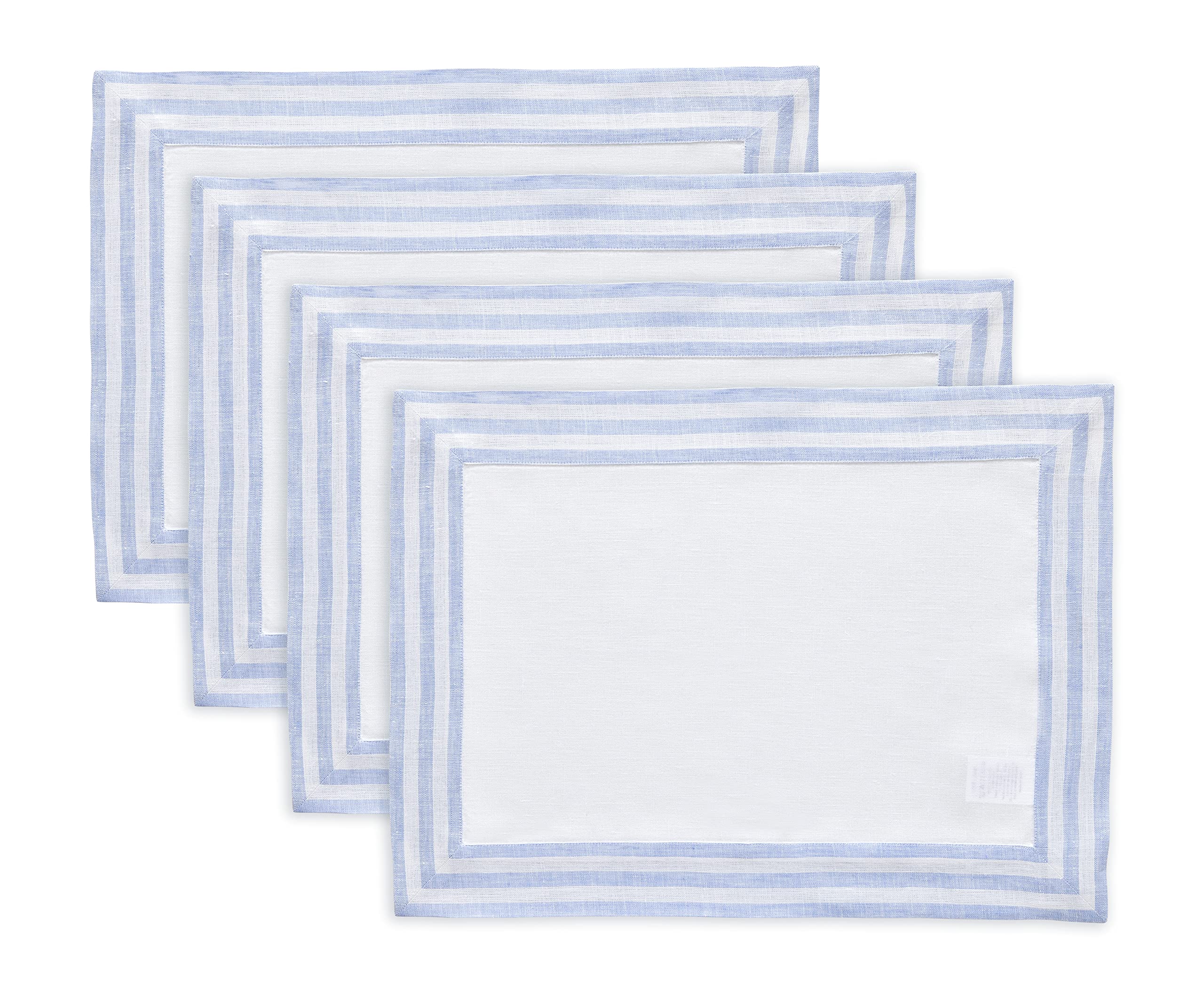 Solino Home Linen Placemats Set Of 4-100% Pure Linen Cloth Fabric Placemats Sky Blue - 19'' L X 14'' W Inch Washable Dining Plac