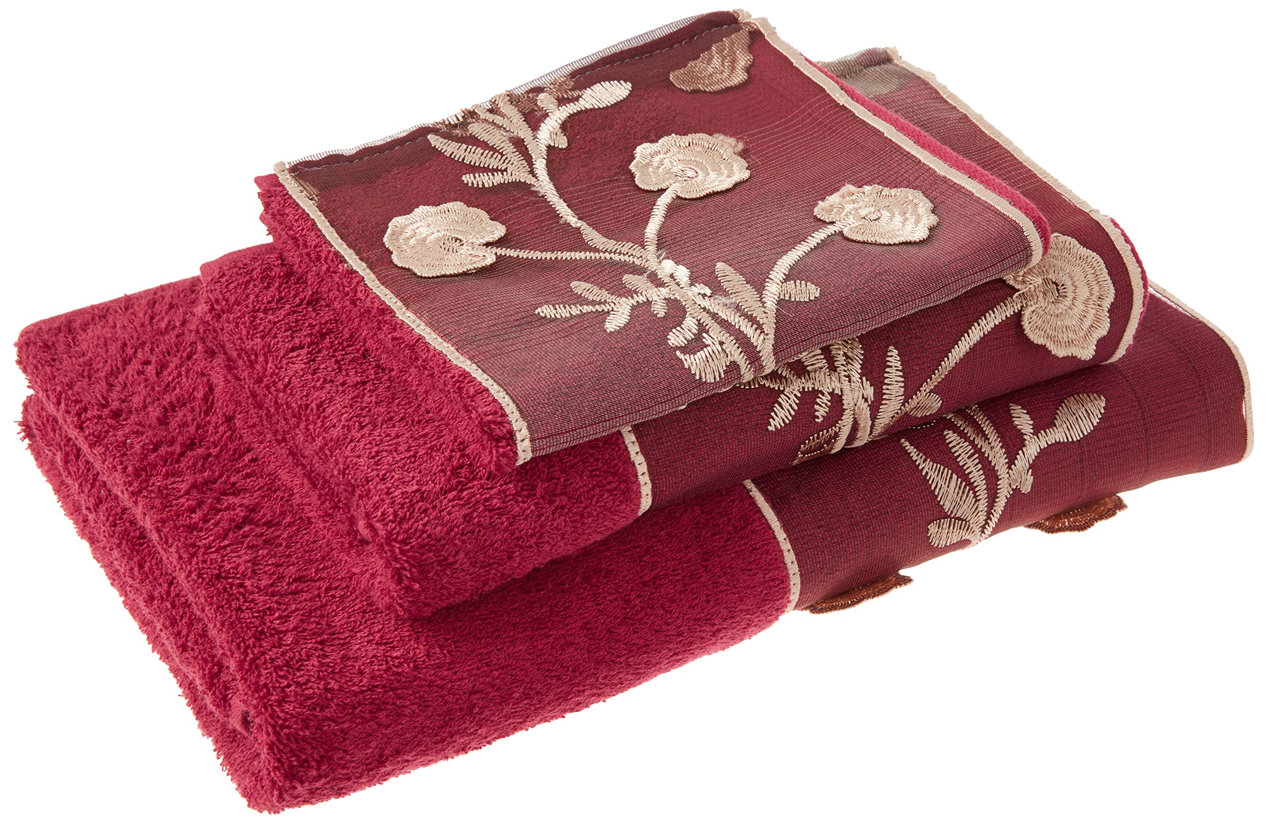 Popular Bath Ombre Rose Design Towel Set 3Pc, Burgundy