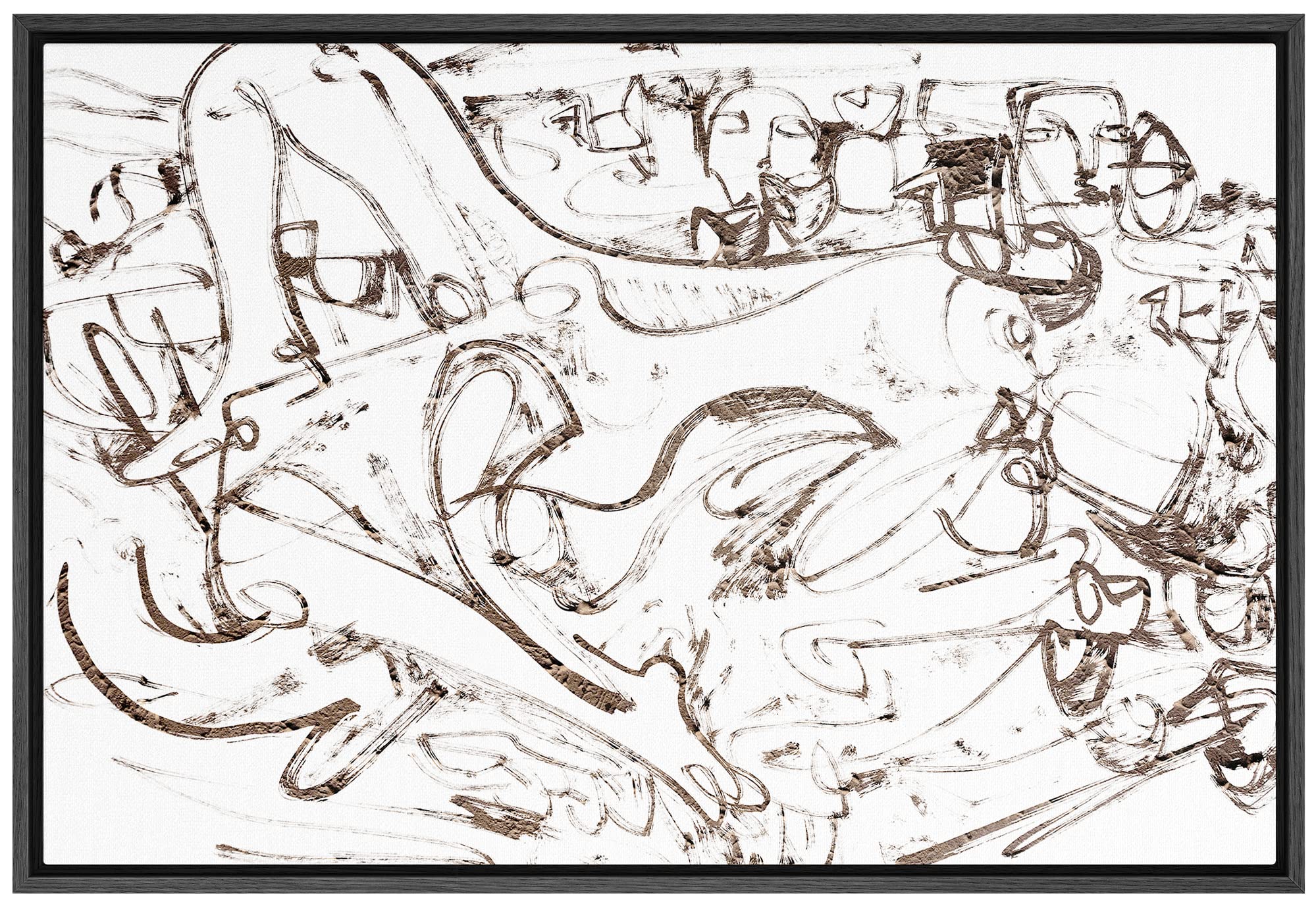 Signwin Framed Canvas Print Wall Art Industrial Vintage Brown Paint Strokes Abstract Geometric Illustrations Modern Art Minimali