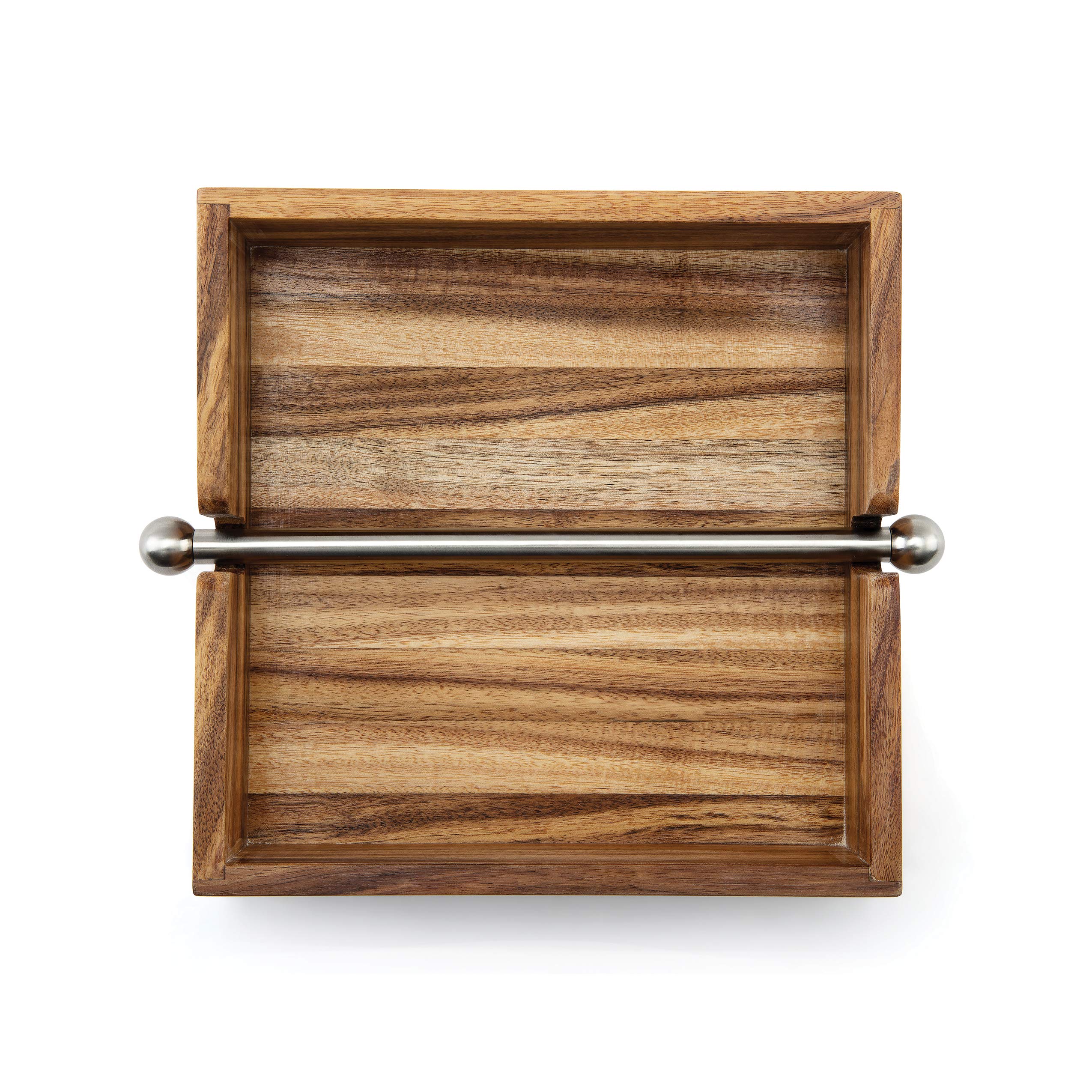 Ironwood Gourmet Acacia Wood Napkin Holder With Weighted Stainless Steel Center Bar, 6.25-Inches, Brown