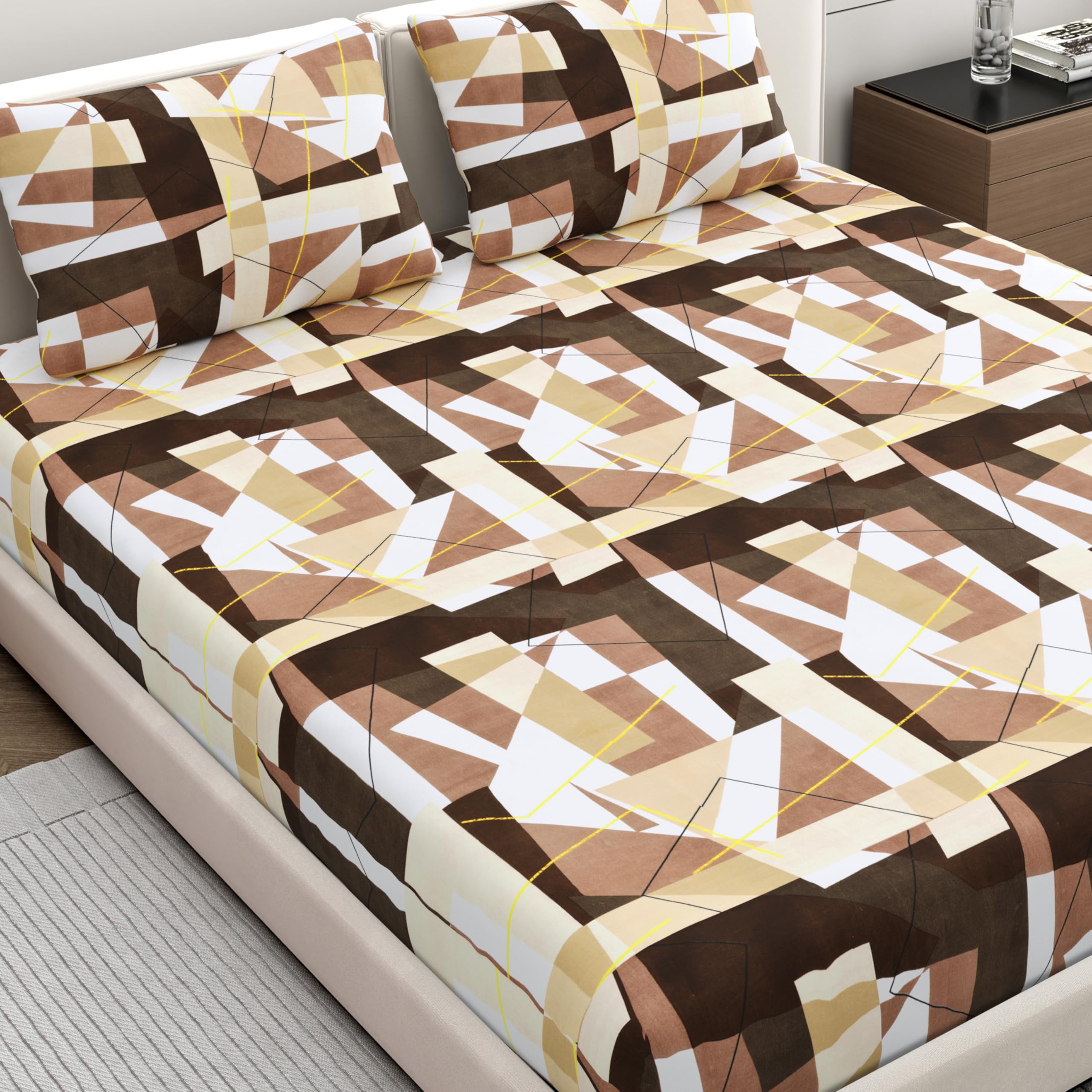Dreamscape Microfiber Wrinkle & Fade Resistant Double Bedsheet With 2 Pillow Covers - (Size 87 X 98 Inches, 140Tc, Colour - Brow