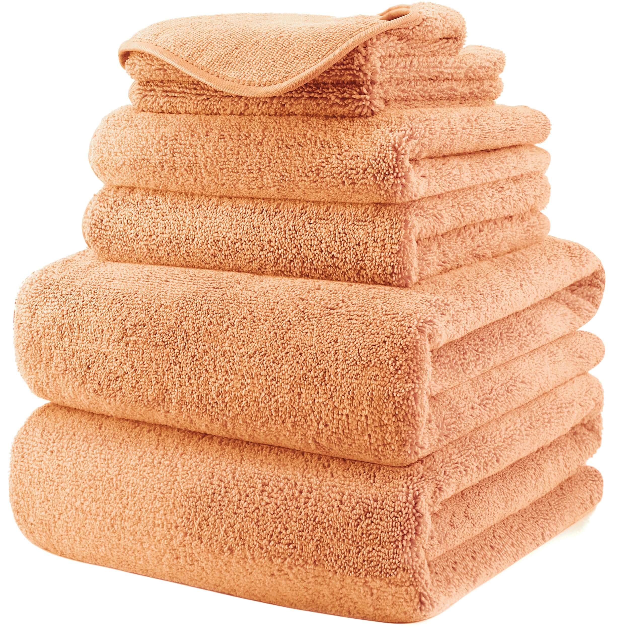 Polyte Oversize, 60 X 30 In., Quick Dry Lint Free Microfiber Bath Towel Set, 6 Piece (Orange)