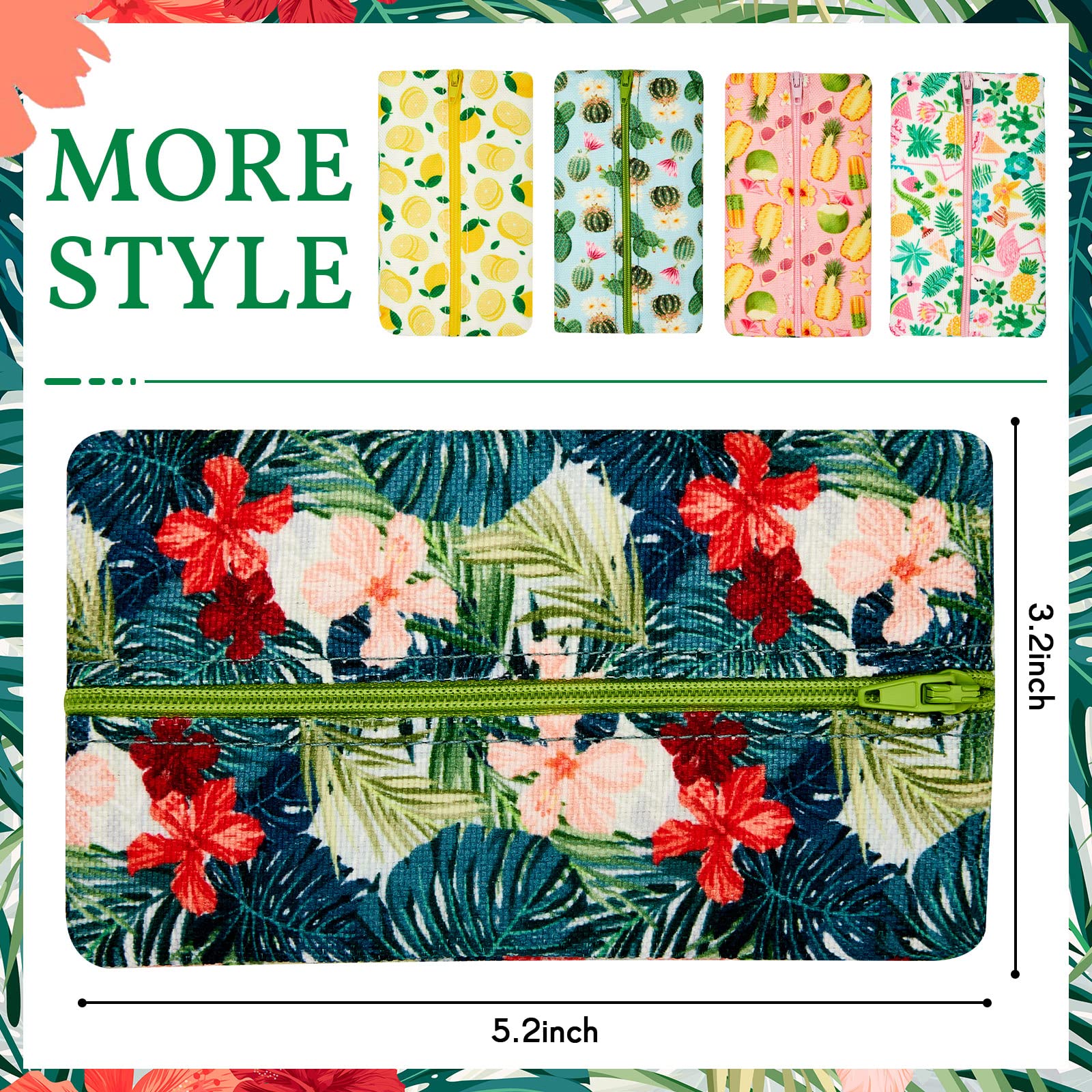 5 Pieces Tissues Purse Pocket Tissue Holder Reusable Travel Tissue Pouch Fabric Zipper Enclosed Small Size Flower Pattern Tissue Holder for Purse Coins for Summer  5.25 x 3 Inches (Passion Style)