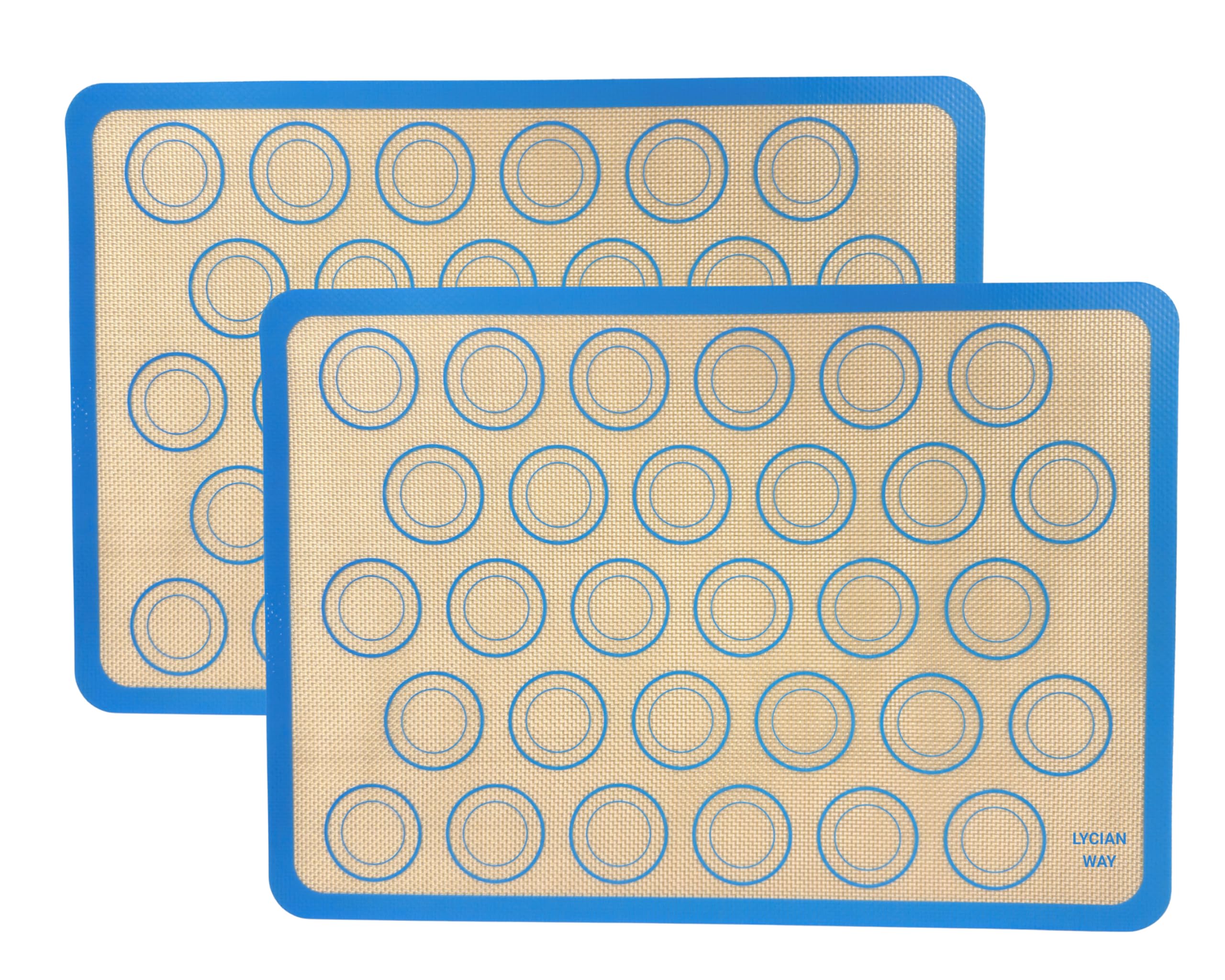 LYCIAN WAY Macaron Silicone Baking Mats Set of 2, Half Sheet Nonstick Reusable Extra Thick Baking Sheet Liners for Macarons, Coo