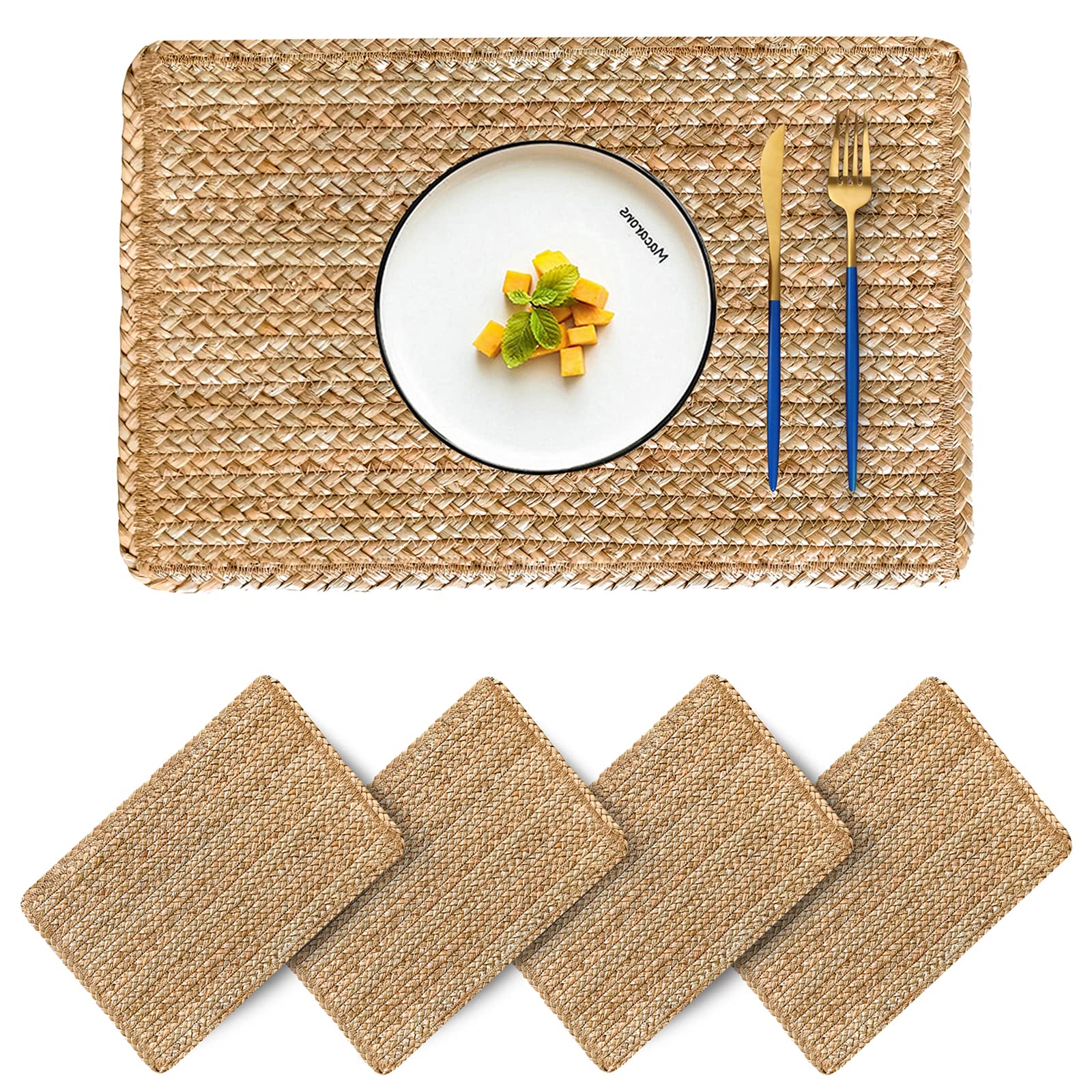 Cy Sisters Woven Placemats Set Of 4 Rattan Placemats Rectangle Natural Placemats Wicker Heavy Braided Straw Placemat Farmhouse S