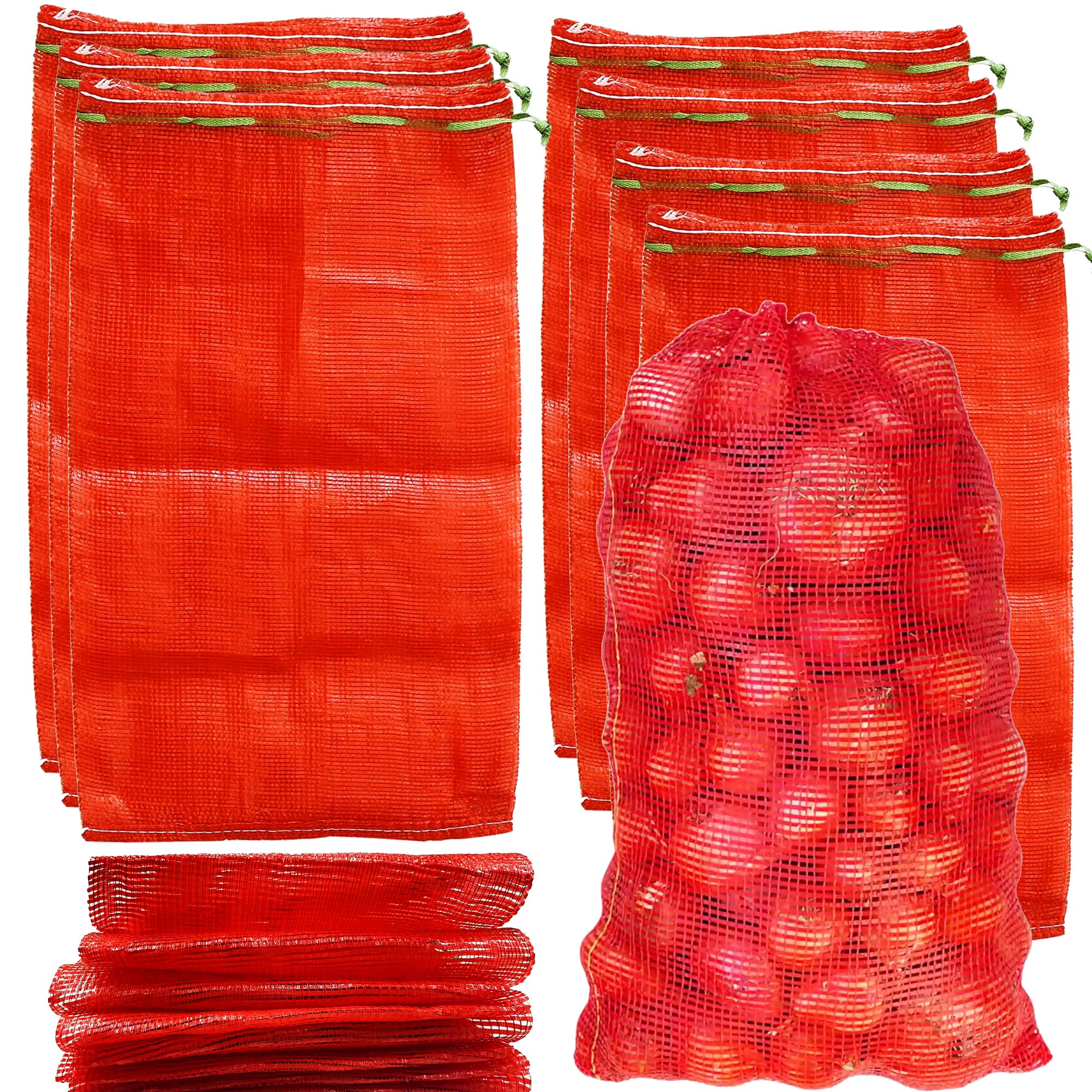 24 Pack 20 x 14 Mesh Onion Bags, Reusable Drawstring Fresh Produce Storage Bags for Onions, Vegetables, Potatoes, Citrus, Cr