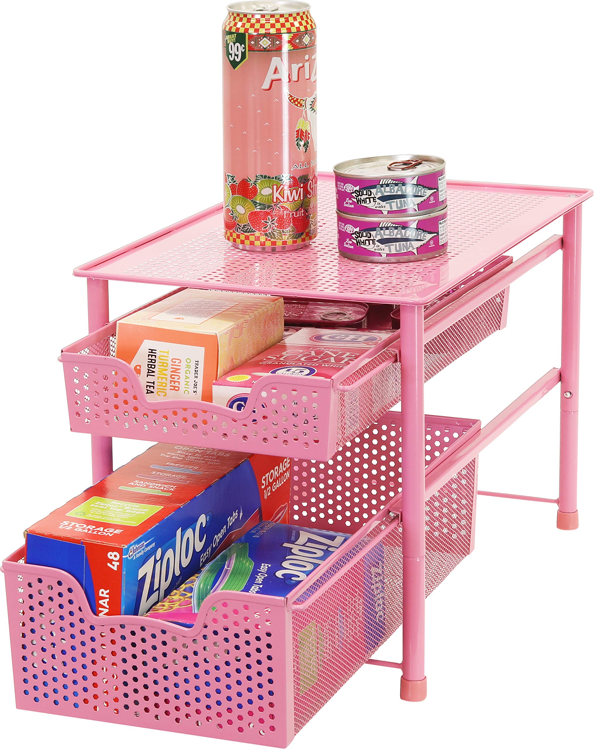 Simple Houseware Stackable 2 Tier Sliding Basket Organizer Drawer  Pink