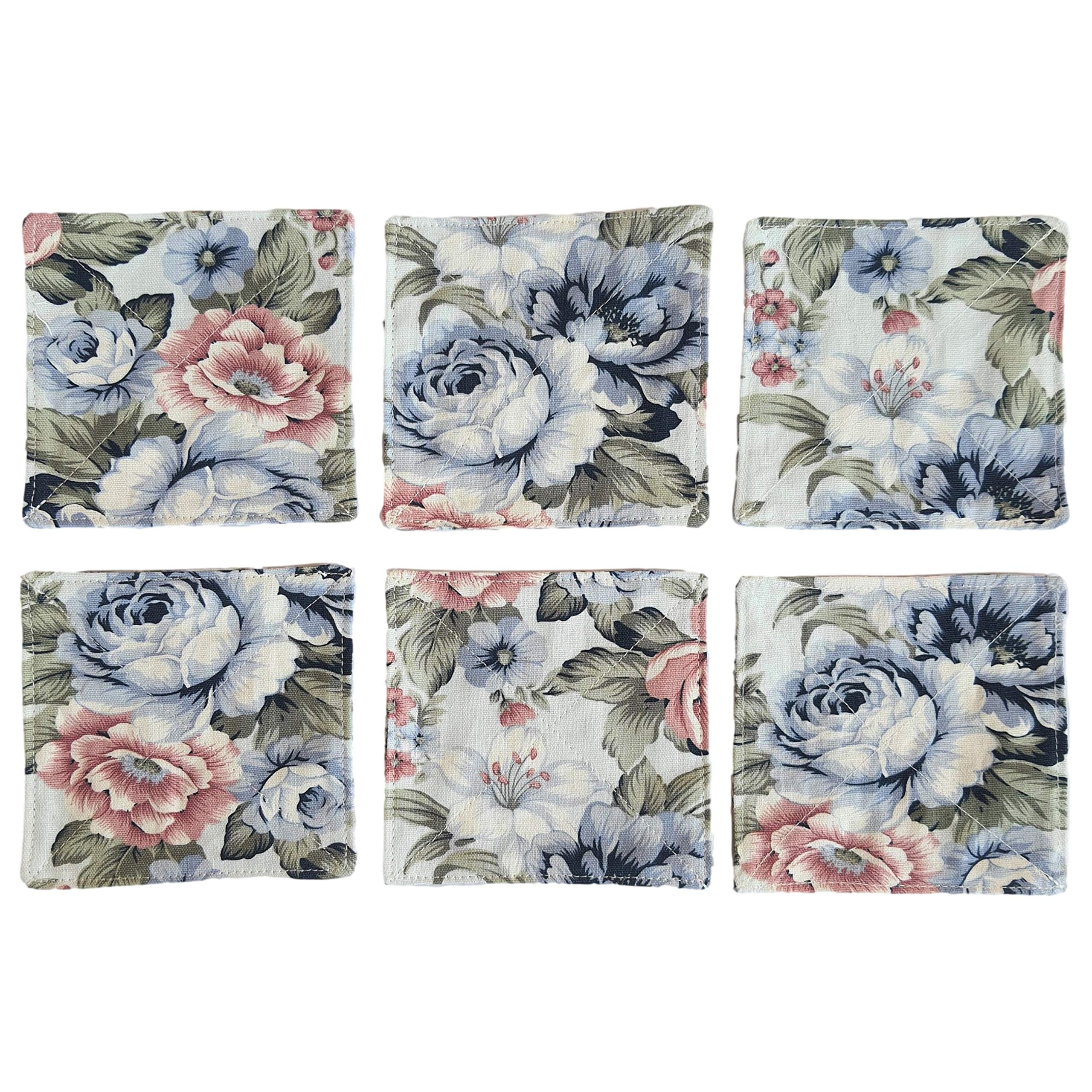 Cushystore Canvas Floral 2 Layers Coasters Saucers Absorbant Mat Pad Floral Botanical Style Fabric Quilted For Glass Cup Drinkin