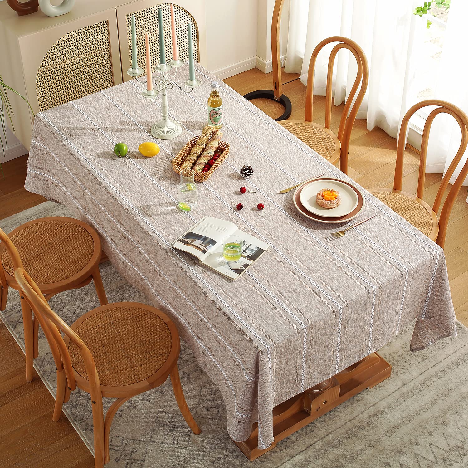 Chassic 60 X 120 Inches Farmhouse Style Linen Tablecloths, Wrinkle Resistant Washable Dining Room Table Cloths For 8 Foot Rectan