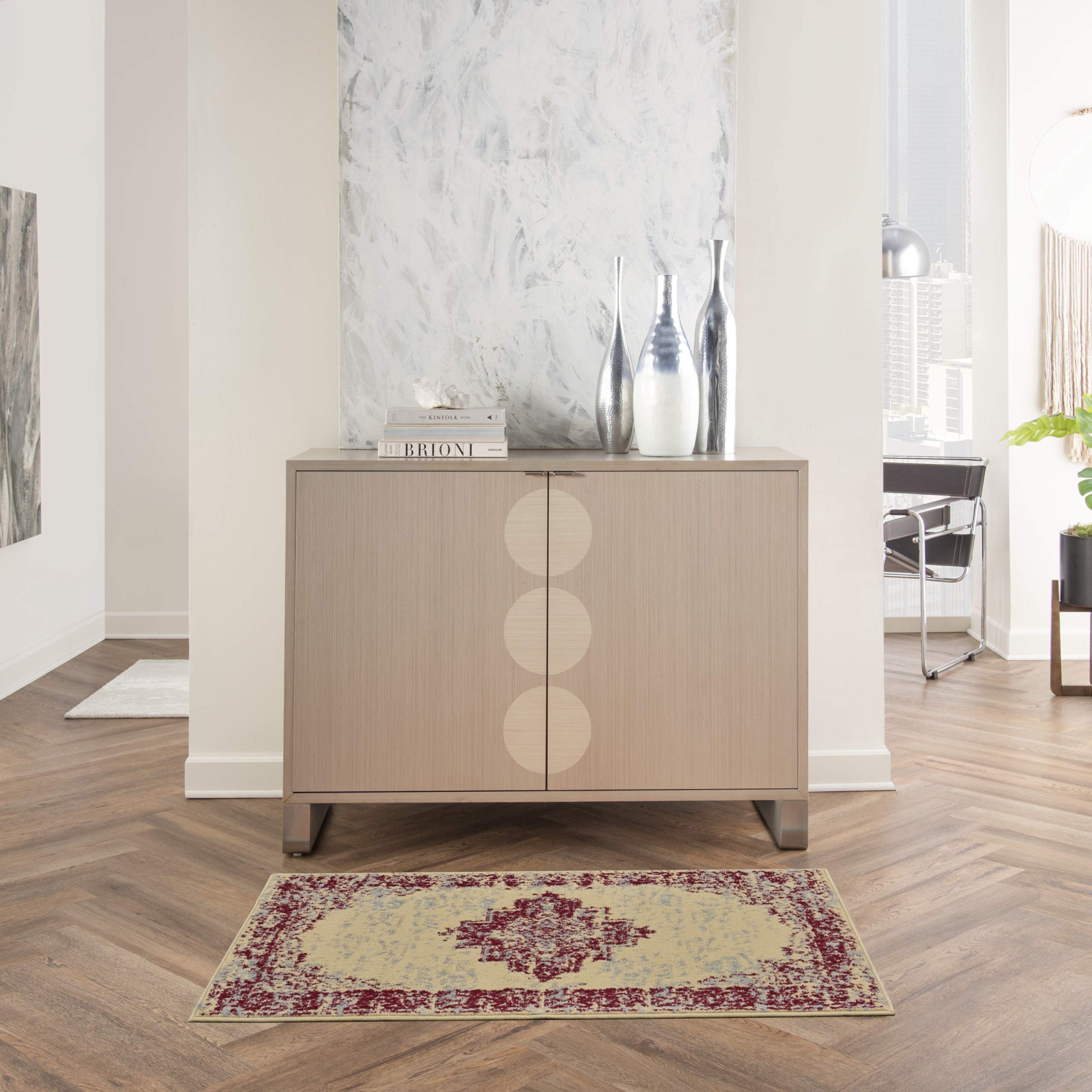 Nourison Grafix Traditional Cream/Red 2 x 4 Area -rug, Easy -cleaning, Non Shedding, Bed Room, Living Room, Dining Room, Kitch